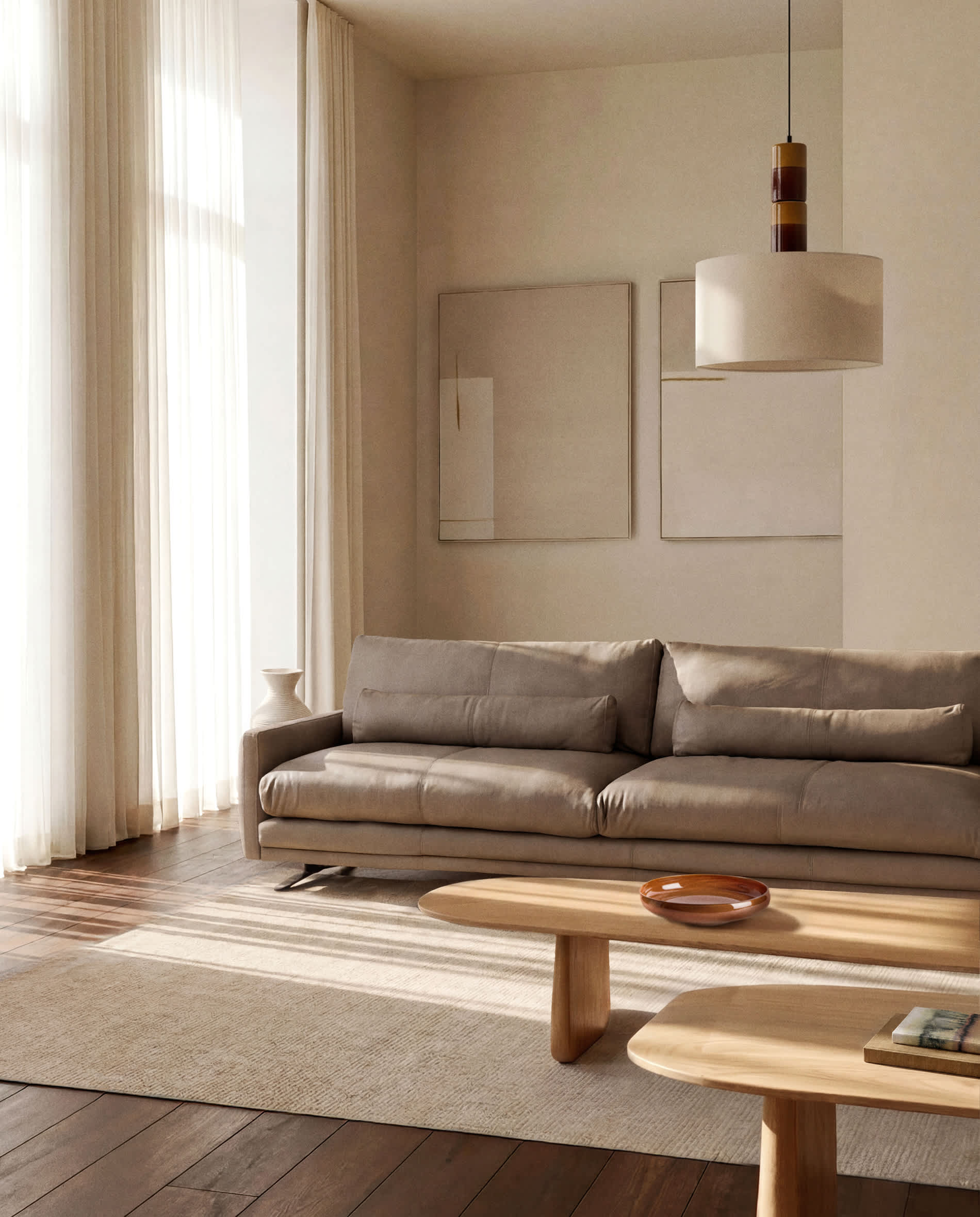 Veliro brown leather 3-seater sofa with steel legs in black finish 240cm FSC Mix Credit