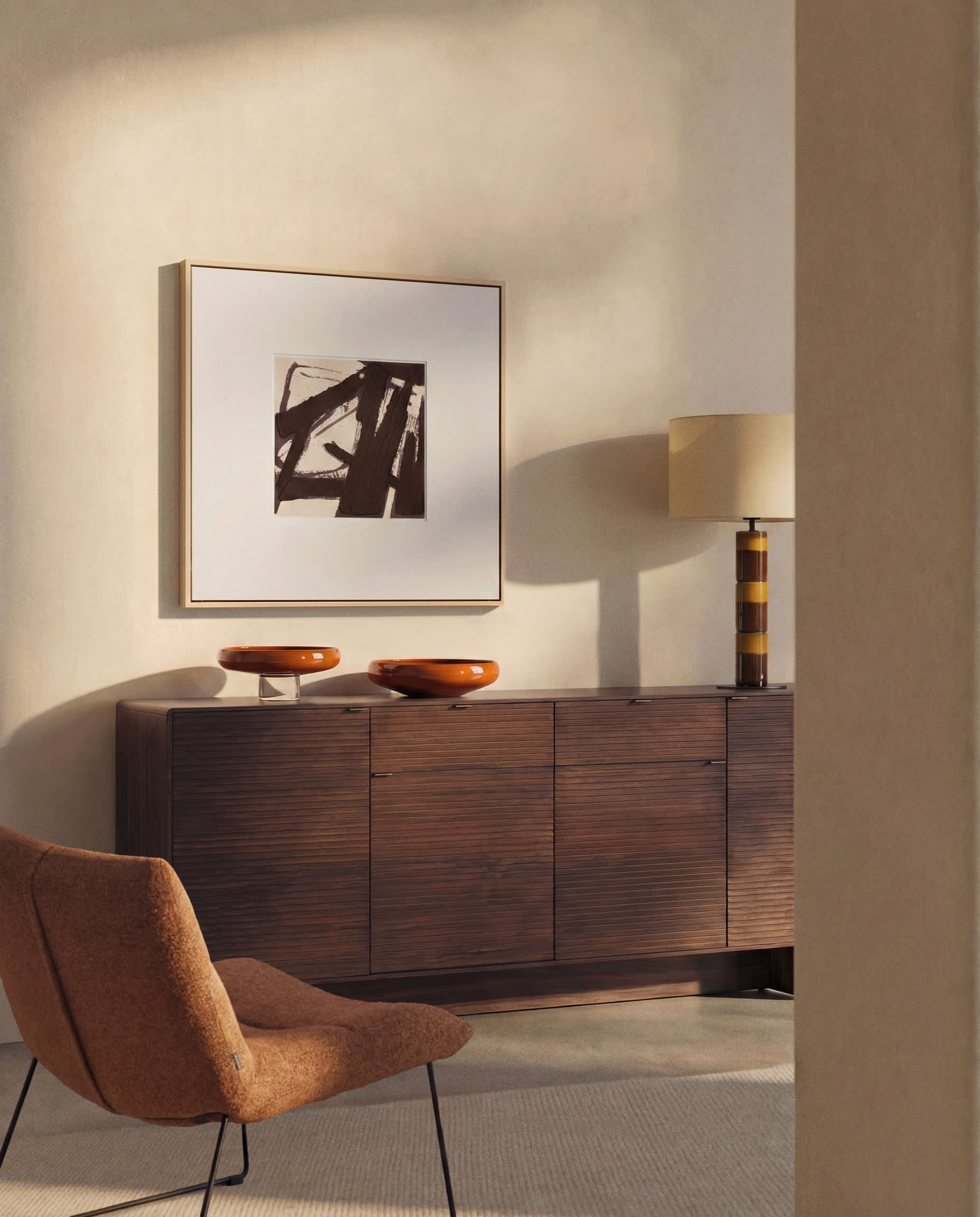 Norlen sideboard with 4 doors and 2 drawers in walnut veneer FSC Mix Credit 194.5 x 78 cm