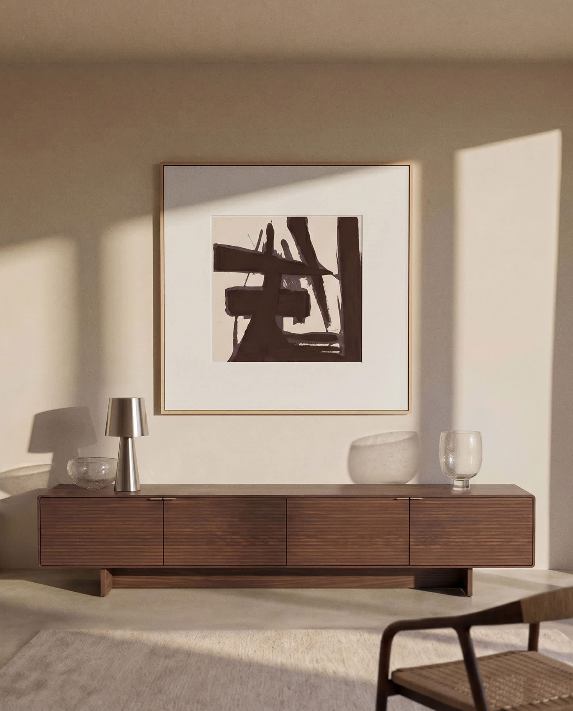 Norlen 4-door TV stand in walnut veneer FSC Mix Credit 200 x 46 cm