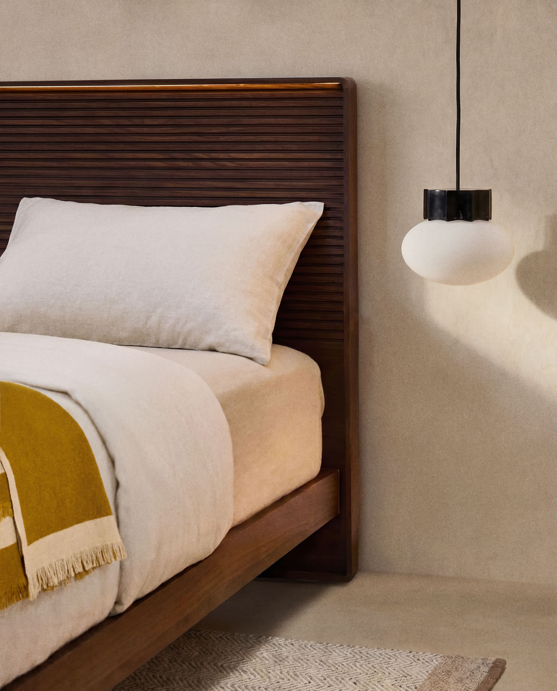Norlen headboard in walnut veneer with dark finish and LED light for a bed up to 180 cm FSC Mix Credit