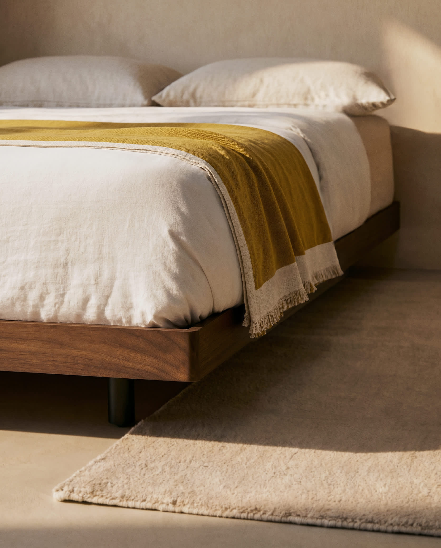 Norlen bed base in walnut veneer with dark finish for 180 x 200cm mattress FSC Mix Credit
