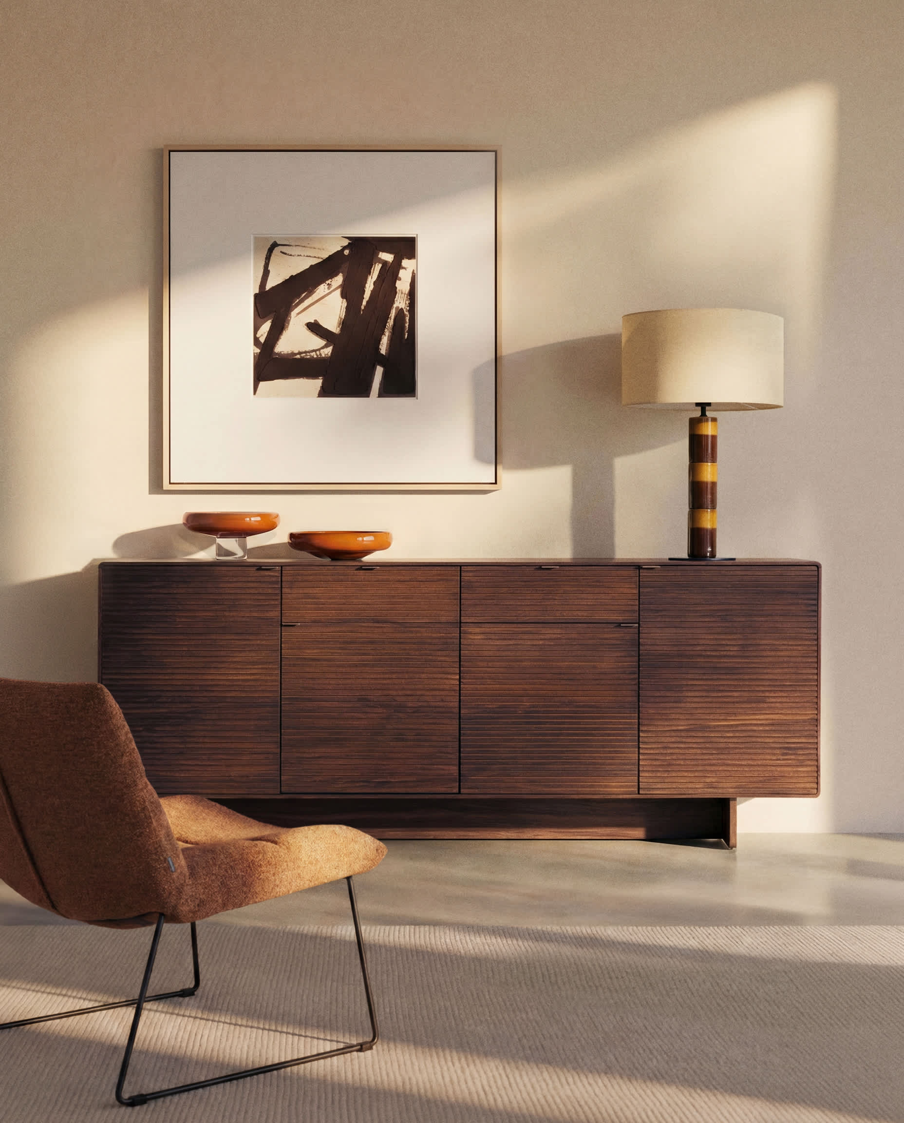Norlen sideboard with 4 doors and 2 drawers in walnut veneer FSC Mix Credit 194.5 x 78 cm