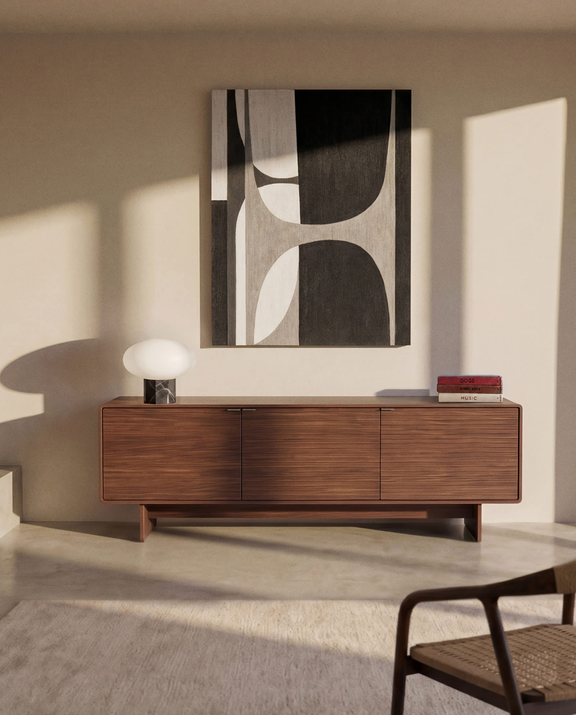 Norlen 3-door TV stand in walnut veneer FSC Mix Credit 150 x 46 cm