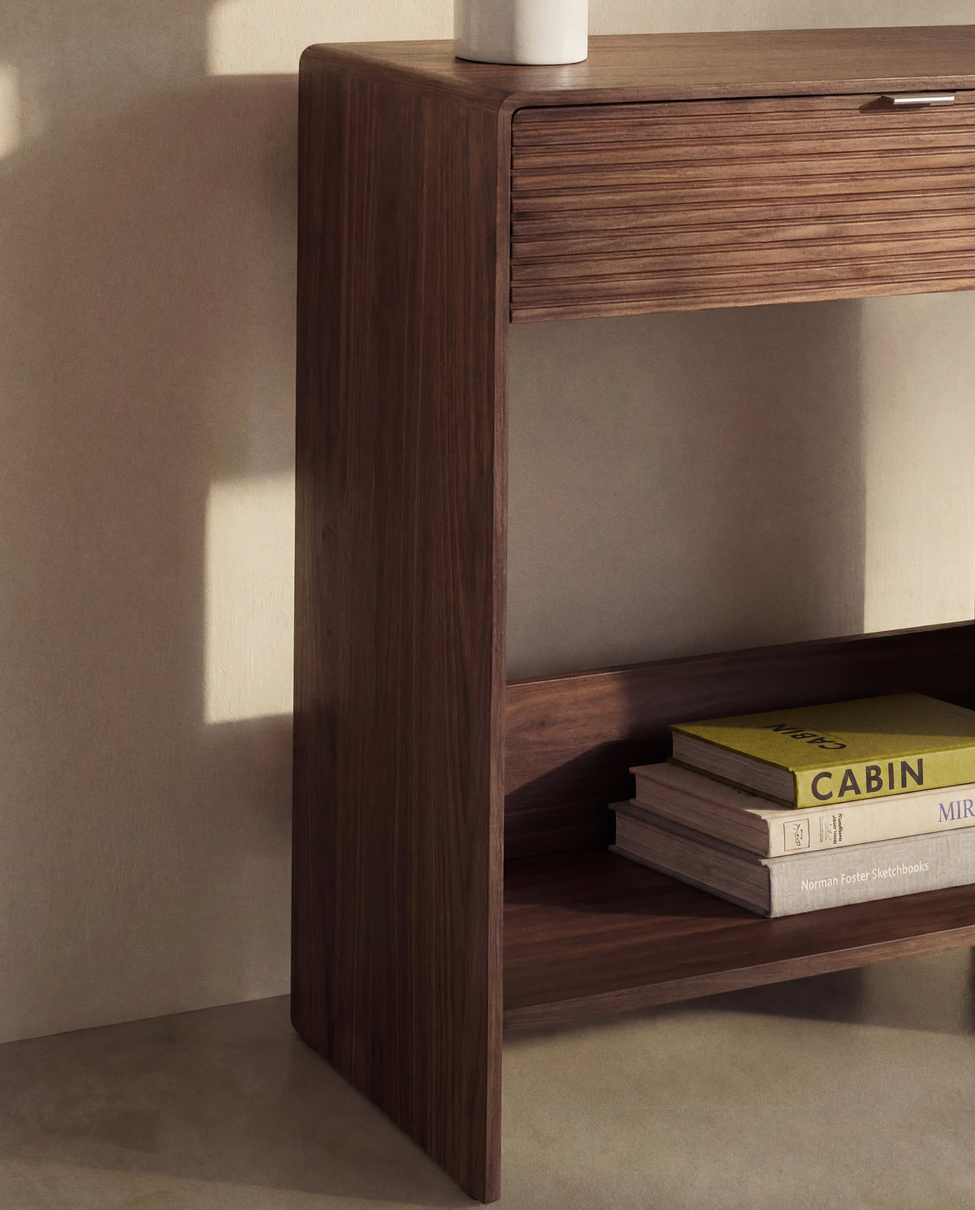 Norlen console with drawer and shelf in walnut veneer FSC Mix Credit 60 x 81 cm