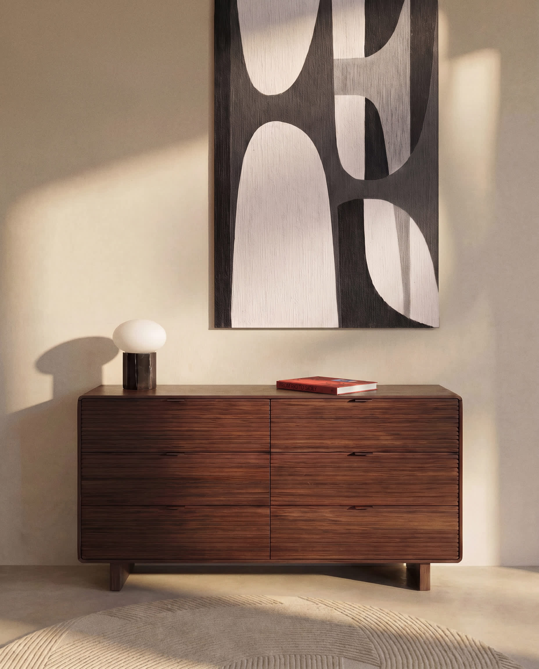 Norlen 6-drawer chest of drawers in walnut veneer FSC Mix Credit 120 x 75 cm