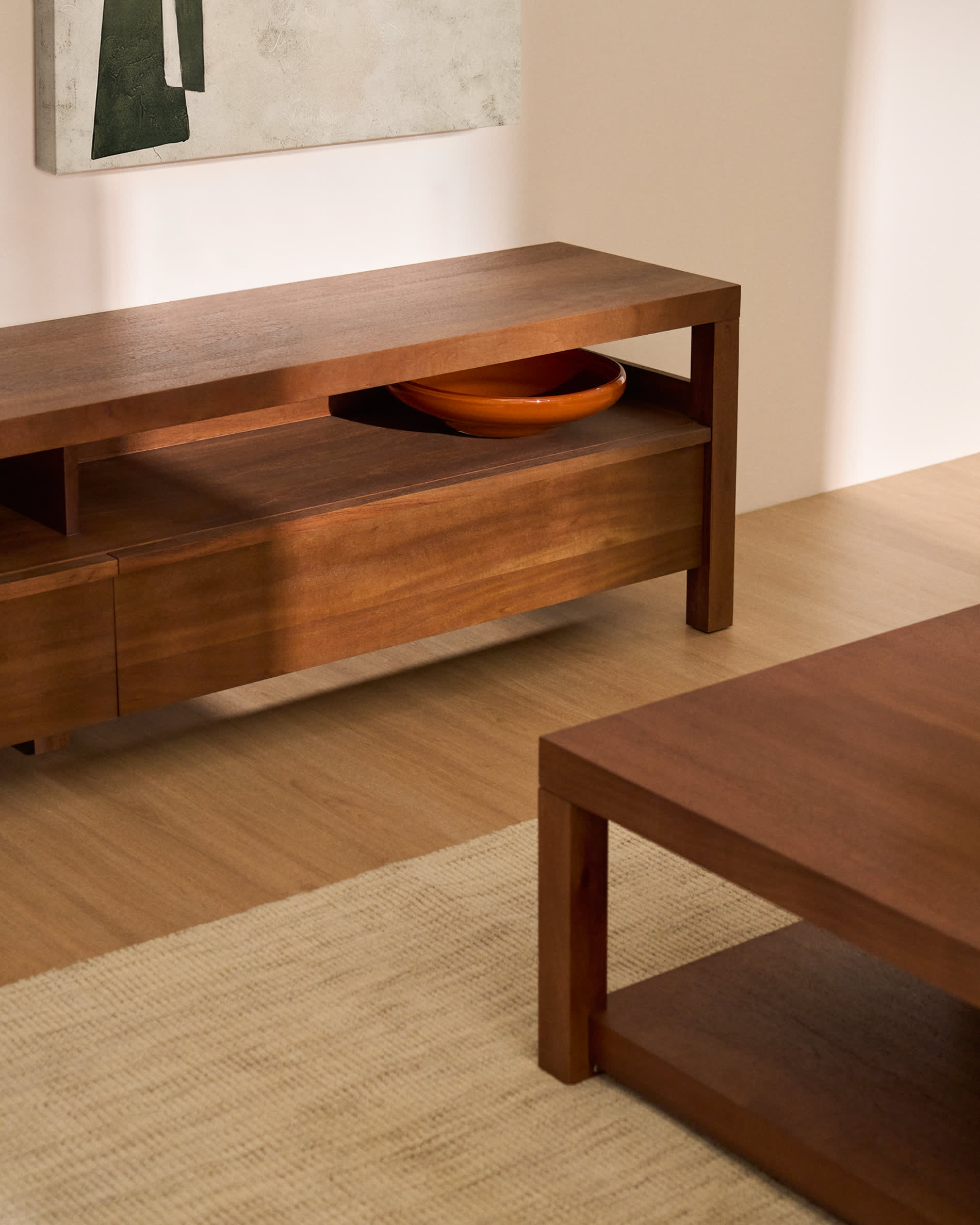 Norani TV stand in solid acacia wood and acacia veneer 200 x 50 cm