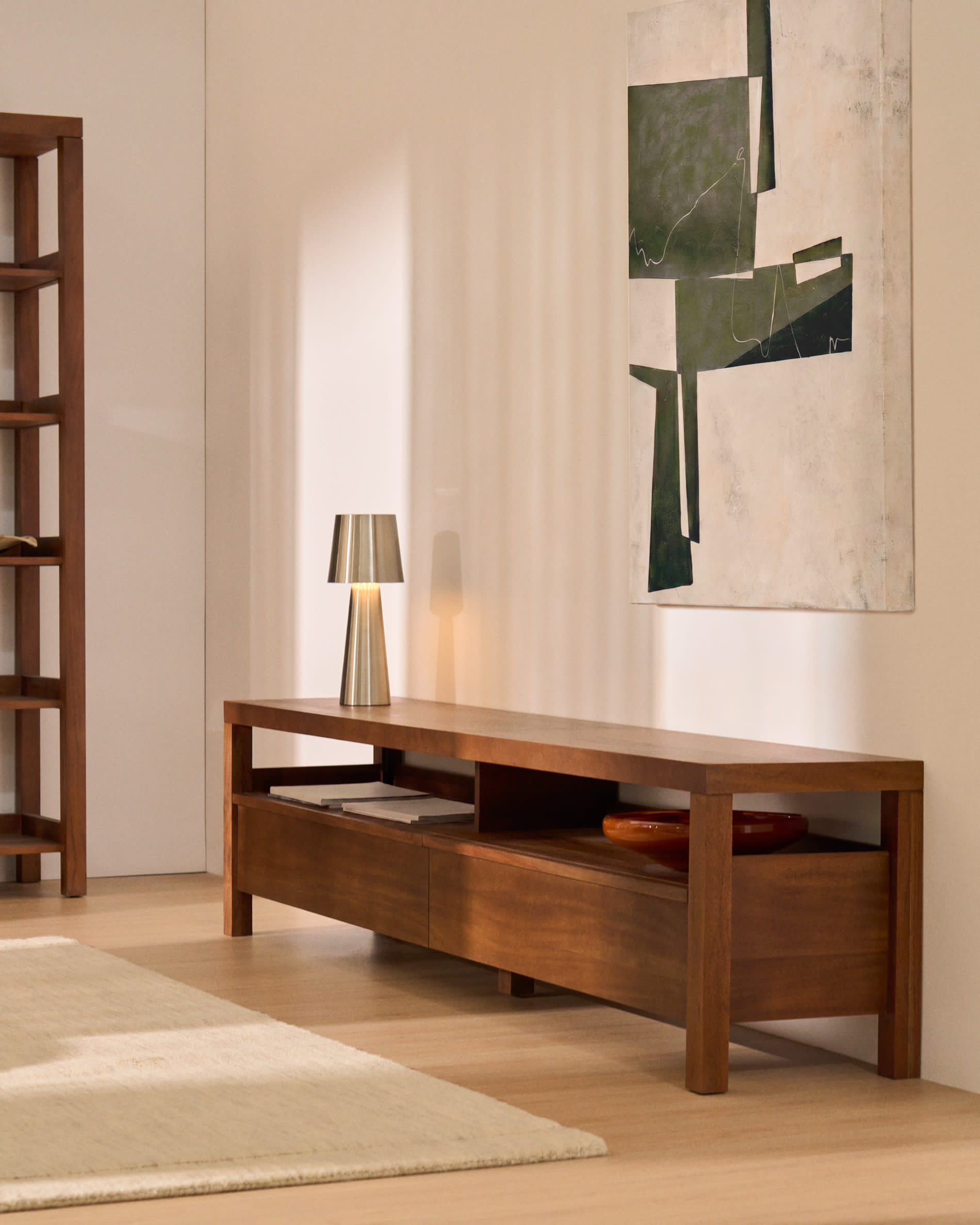 Norani TV stand in solid acacia wood and acacia veneer 200 x 50 cm
