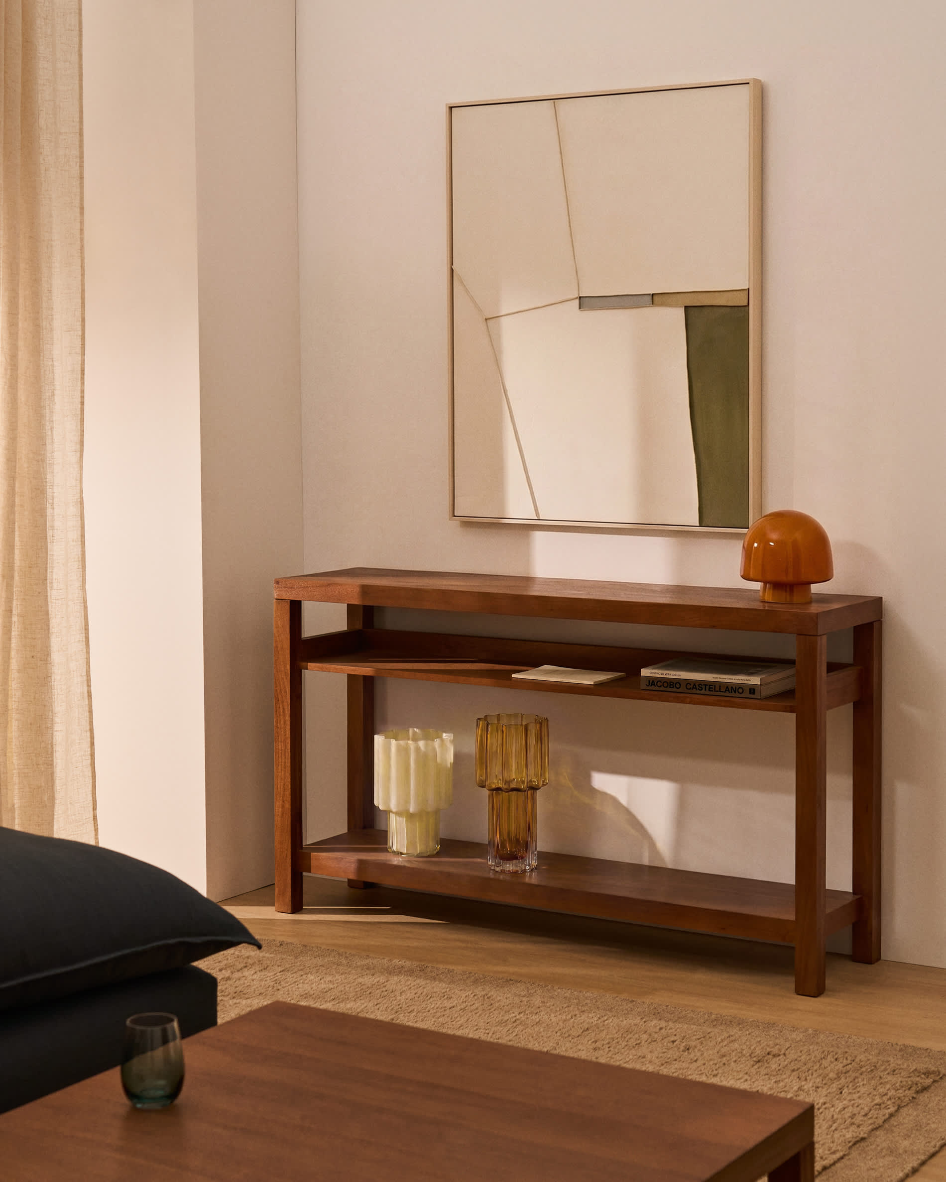 Norani console table in solid acacia wood and acacia veneer 140 x 80 cm