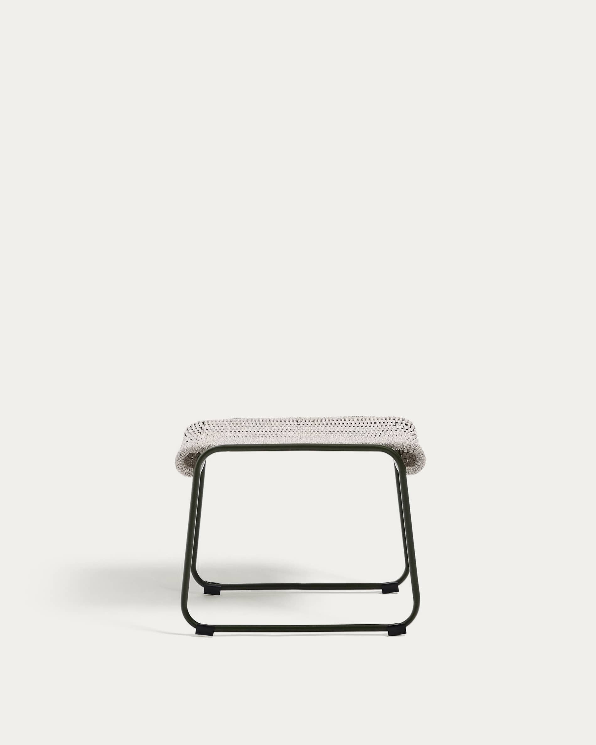 Maurina footrest in green galvanised steel and ecru and grey rope cord 58 x 52.5cm