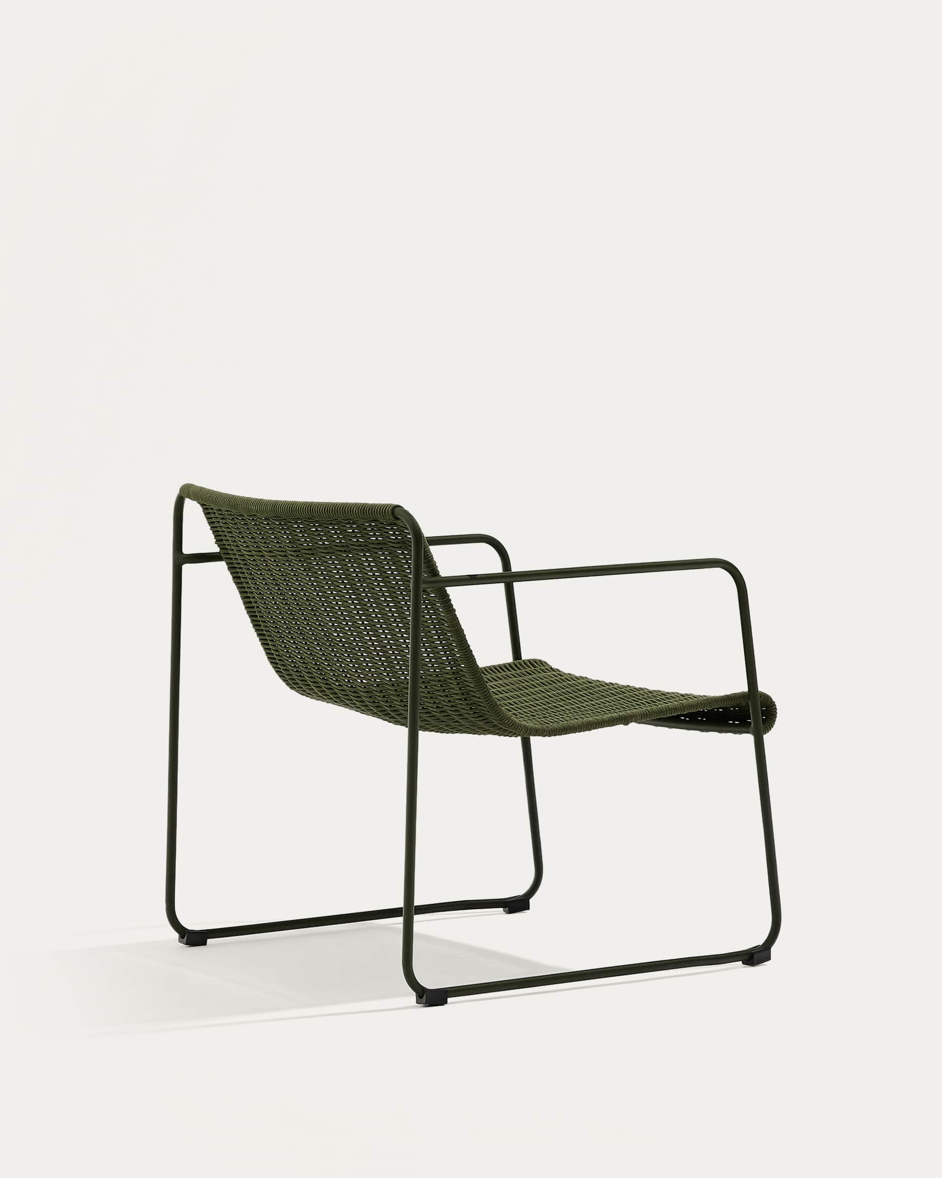 Maurina stackable armchair in green galvanised steel and green rope cord