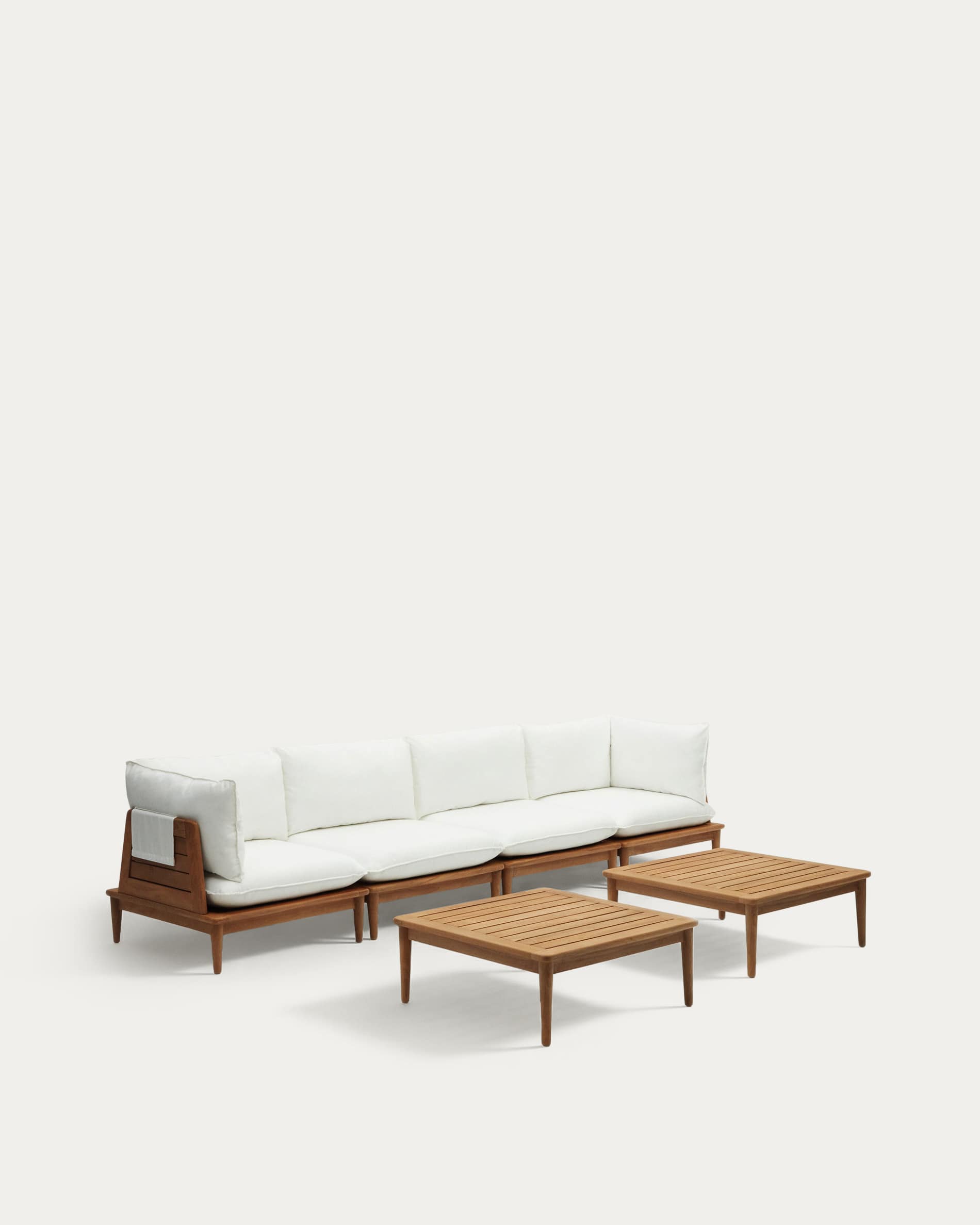 Portitxol set of 2 corner armchairs, 2 armchairs and 2 coffee tables in solid teak