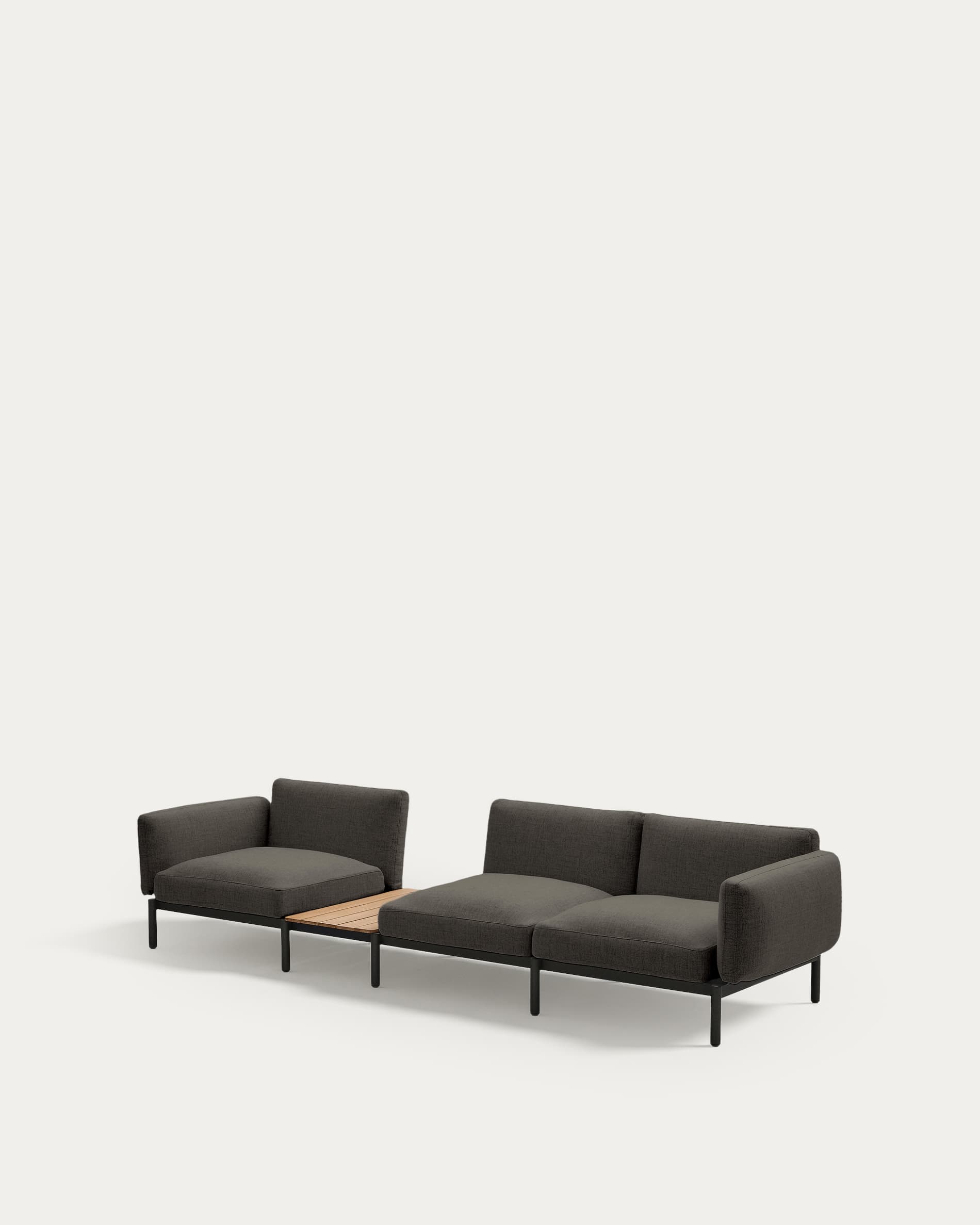 Sorells outdoor modular 3-seater sofa with grey upholstery and grey aluminium with teak table 341 x 113cm FSC 100%