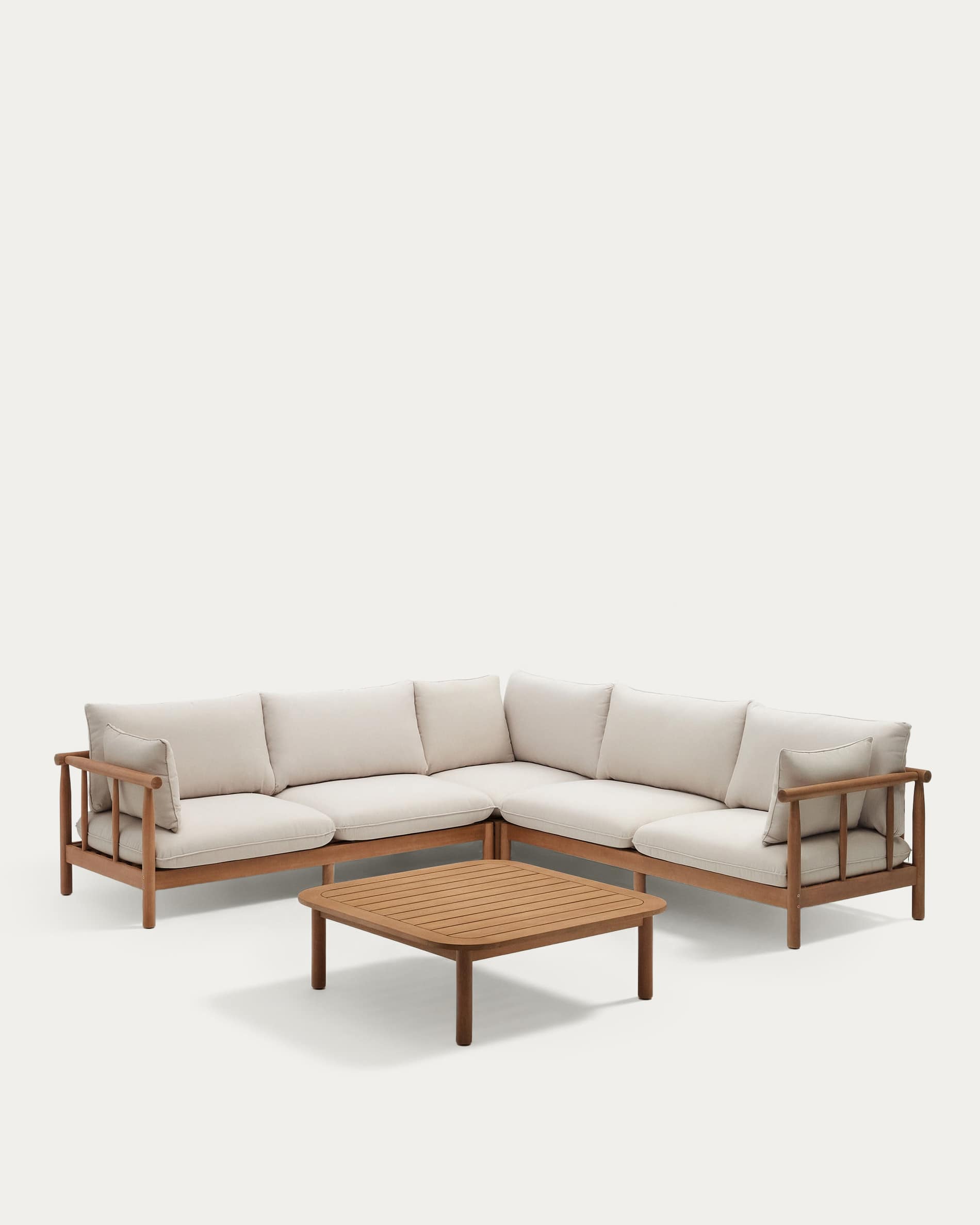 Sacova set, 5 seater corner sofa and coffee table made from solid eucalyptus wood