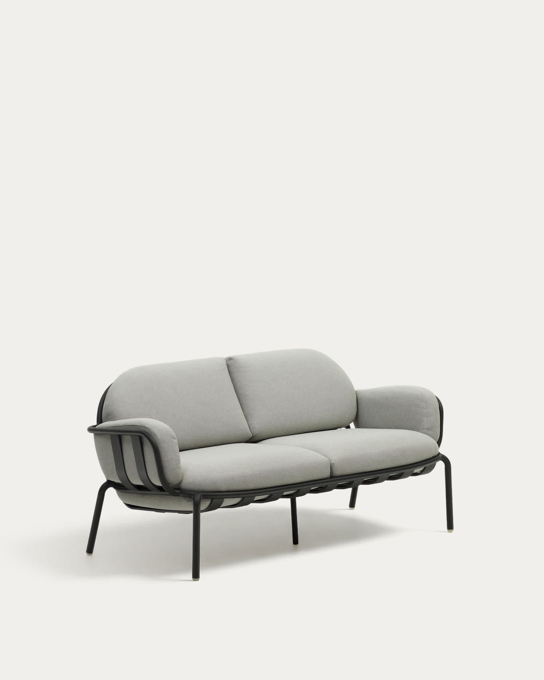 Joncols outdoor 2-seater sofa in aluminium with grey painted finish and grey cushions 164cm