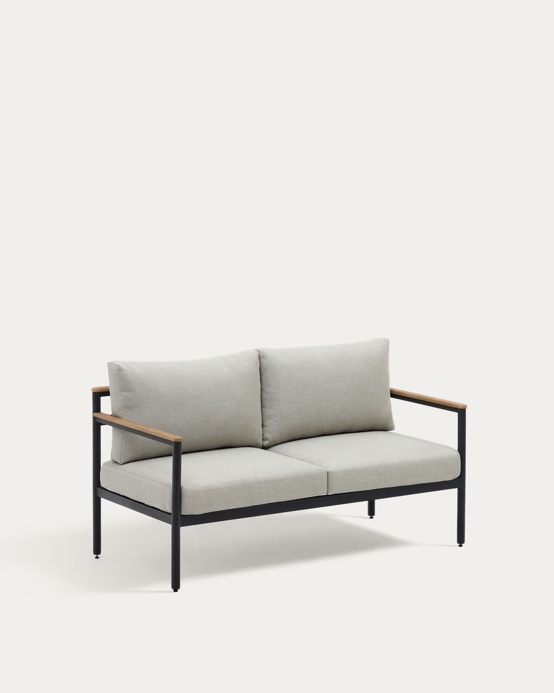 Aiguafreda set, 2 seater sofa, 2 chairs & coffee table made from grey aluminium & acacia