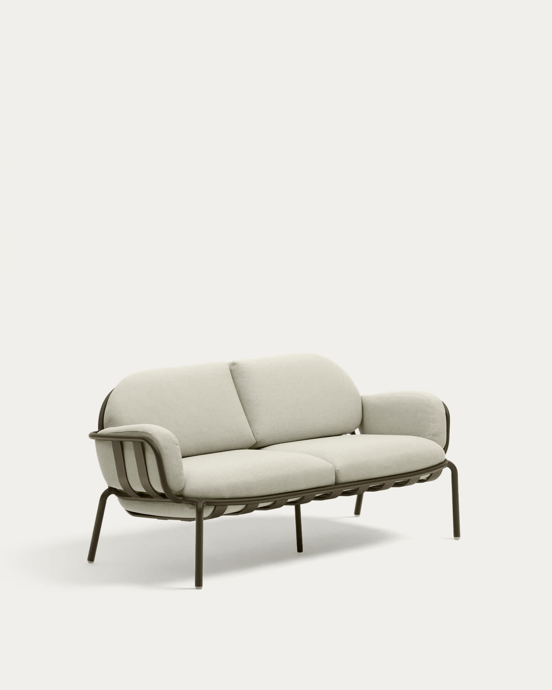 Joncols outdoor 2-seater sofa in aluminium with green painted finish and beige cushions 164cm