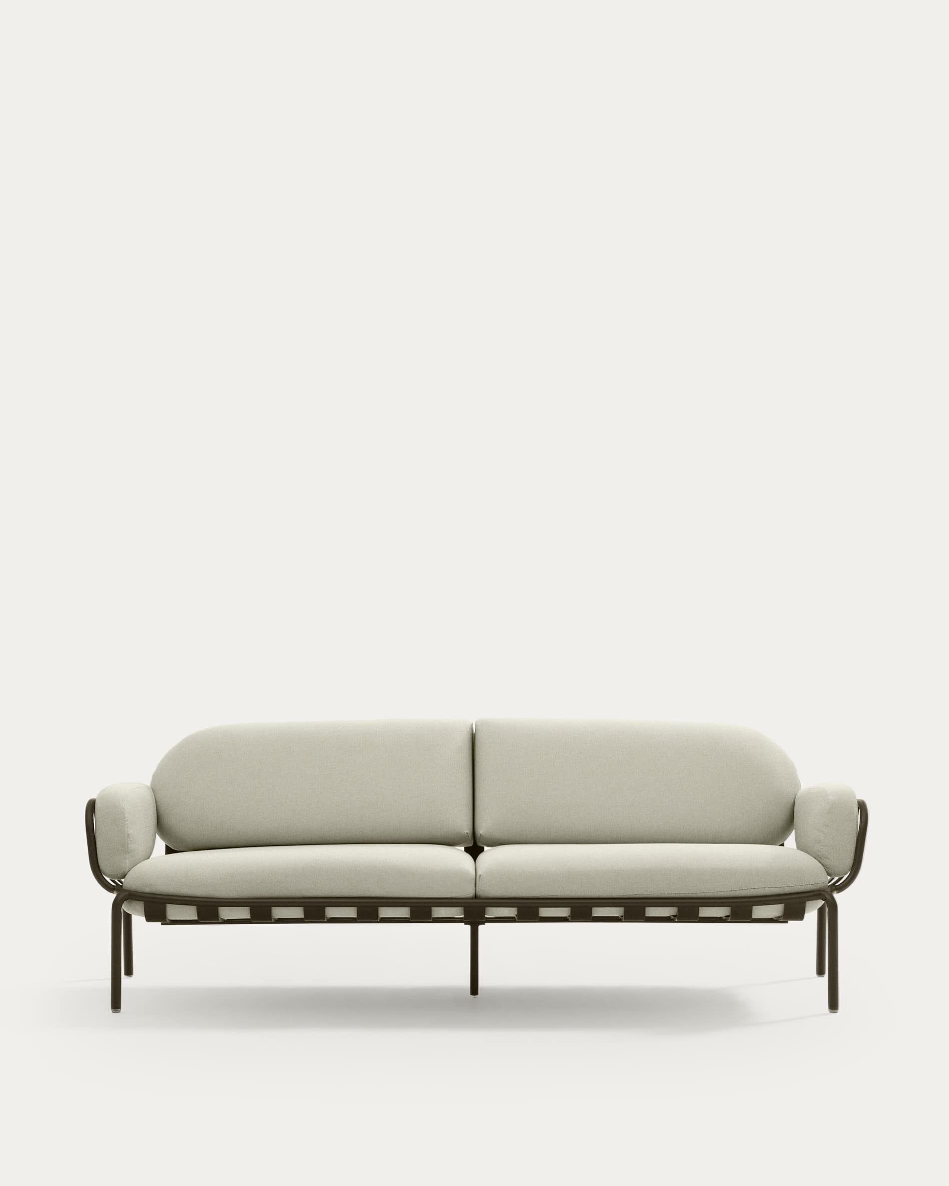 Joncols outdoor 3-seater sofa in aluminium with green painted finish and beige cushions 224cm