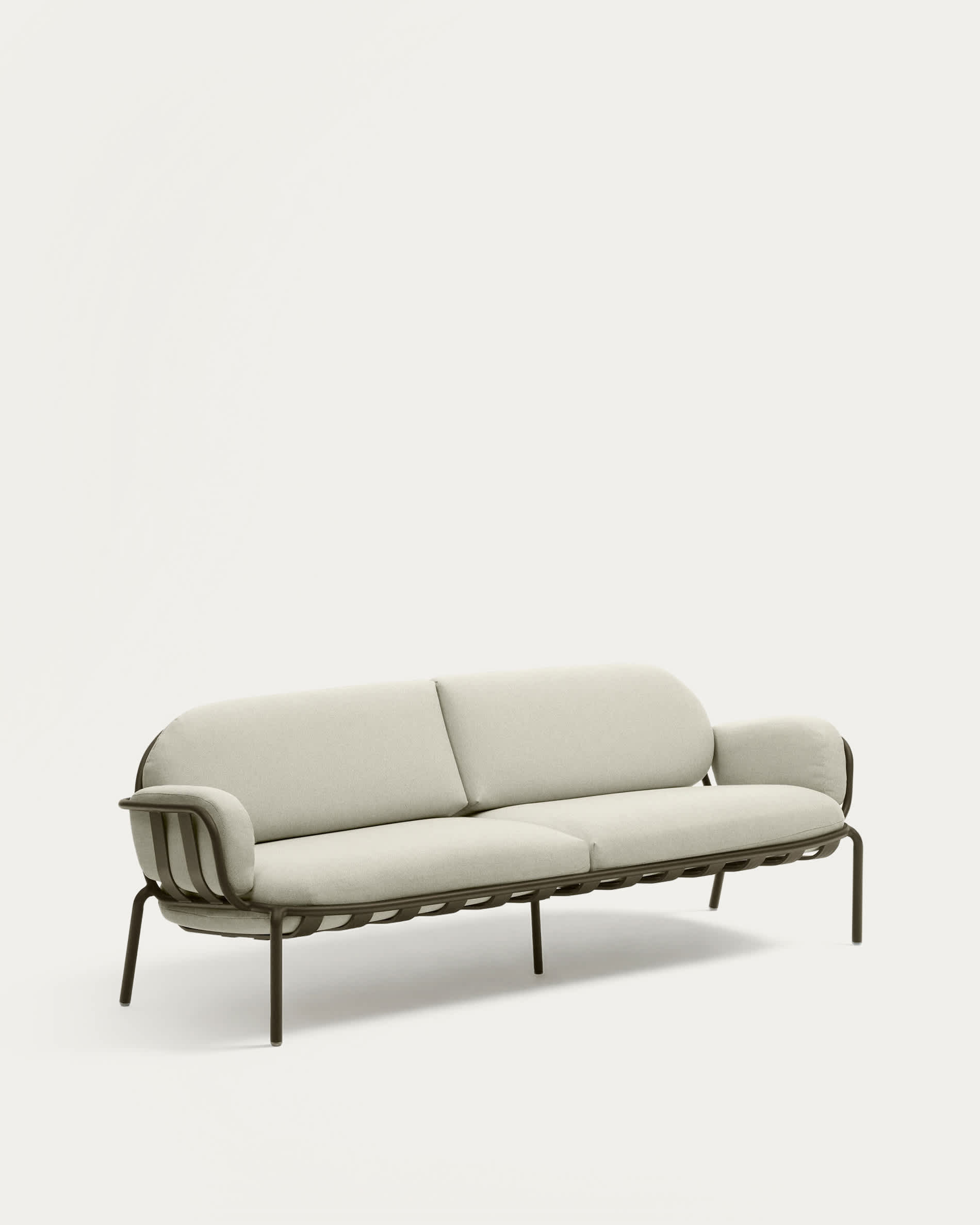 Joncols outdoor 3-seater sofa in aluminium with green painted finish and beige cushions 224cm