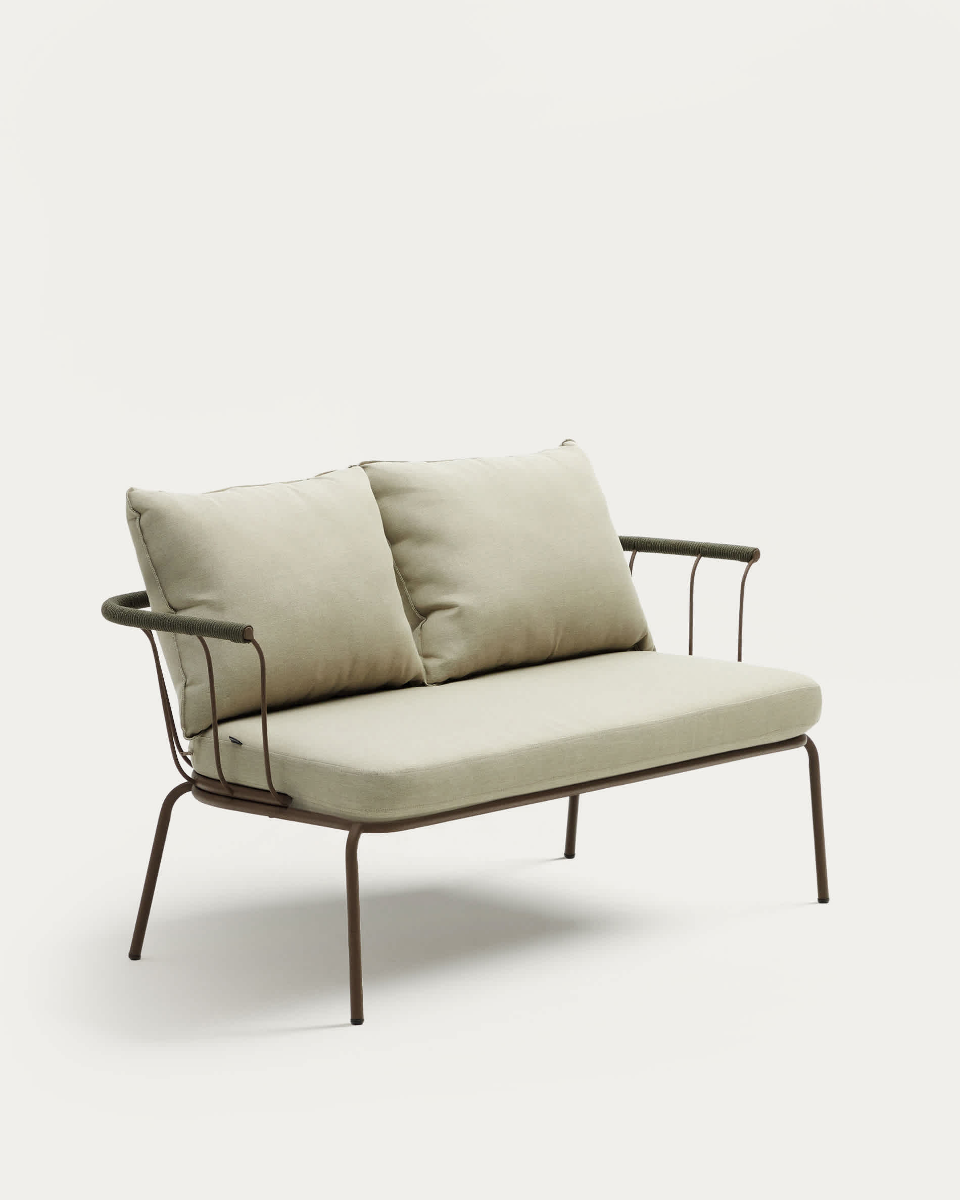 Salguer sofa in green cord and steel with a brown painted finish, 134 cm