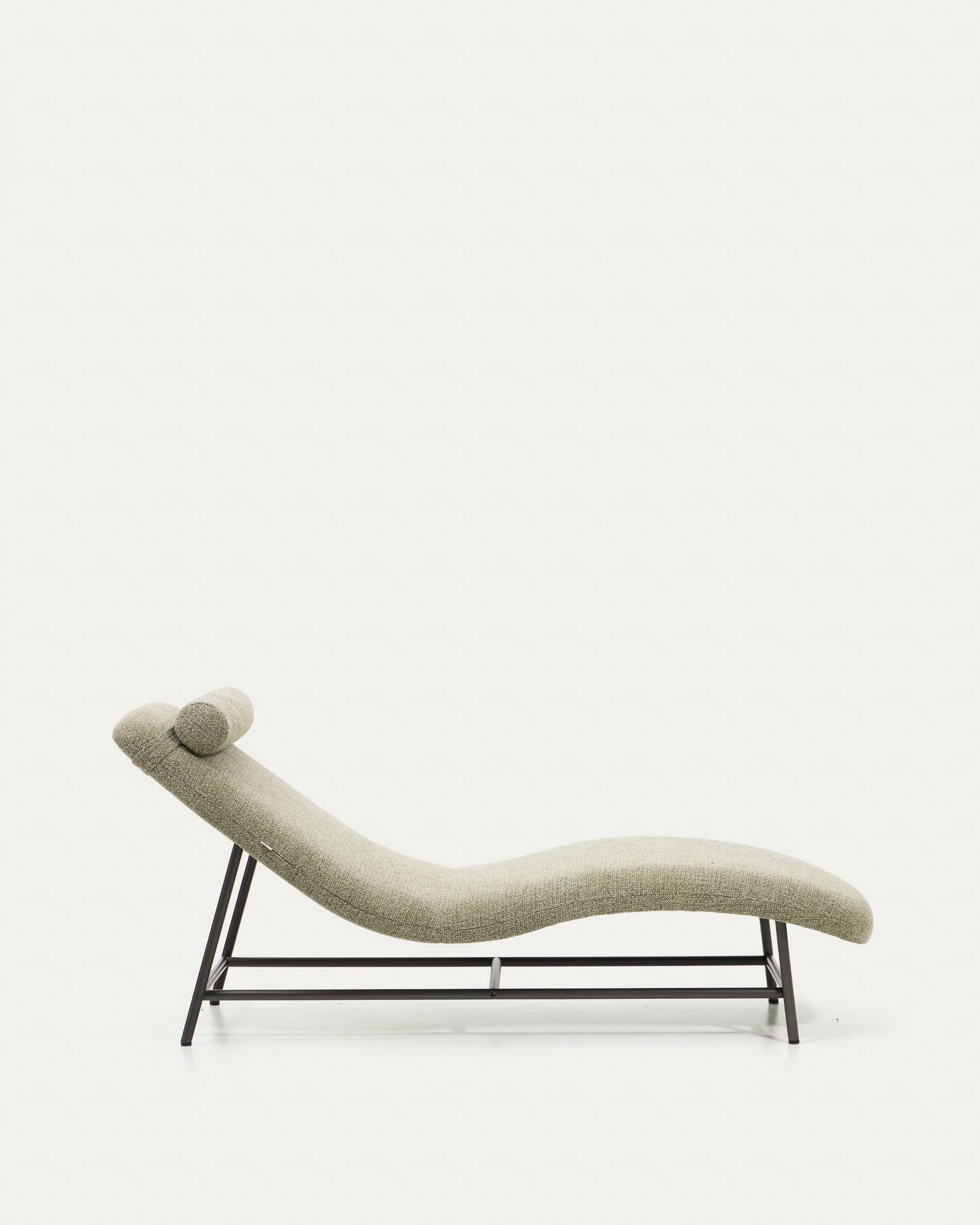 Osla divan in green chenille with brushed graphite stainless steel legs FSC 100% 174 cm