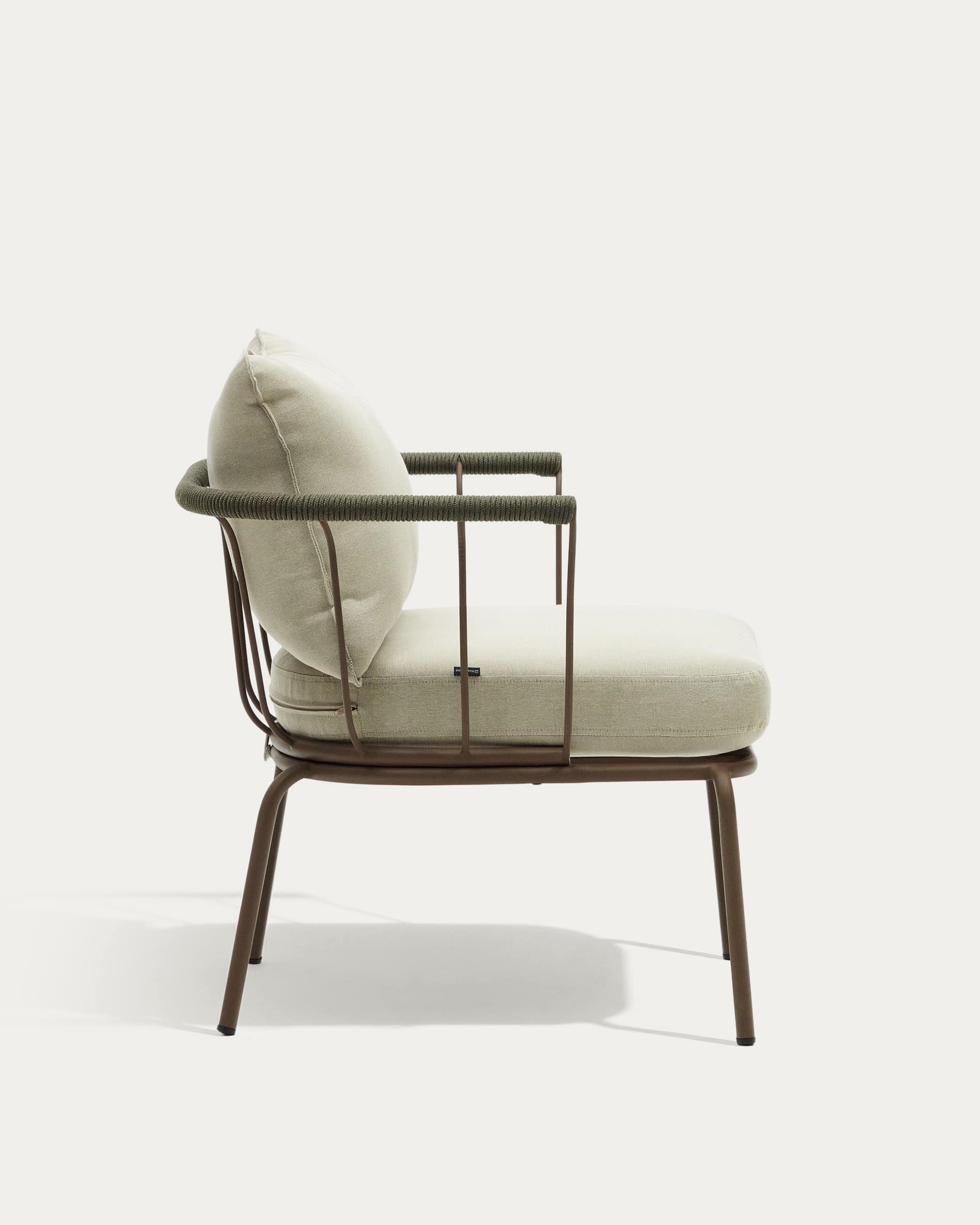 Salguer armchair in green cord and steel with a brown painted finish