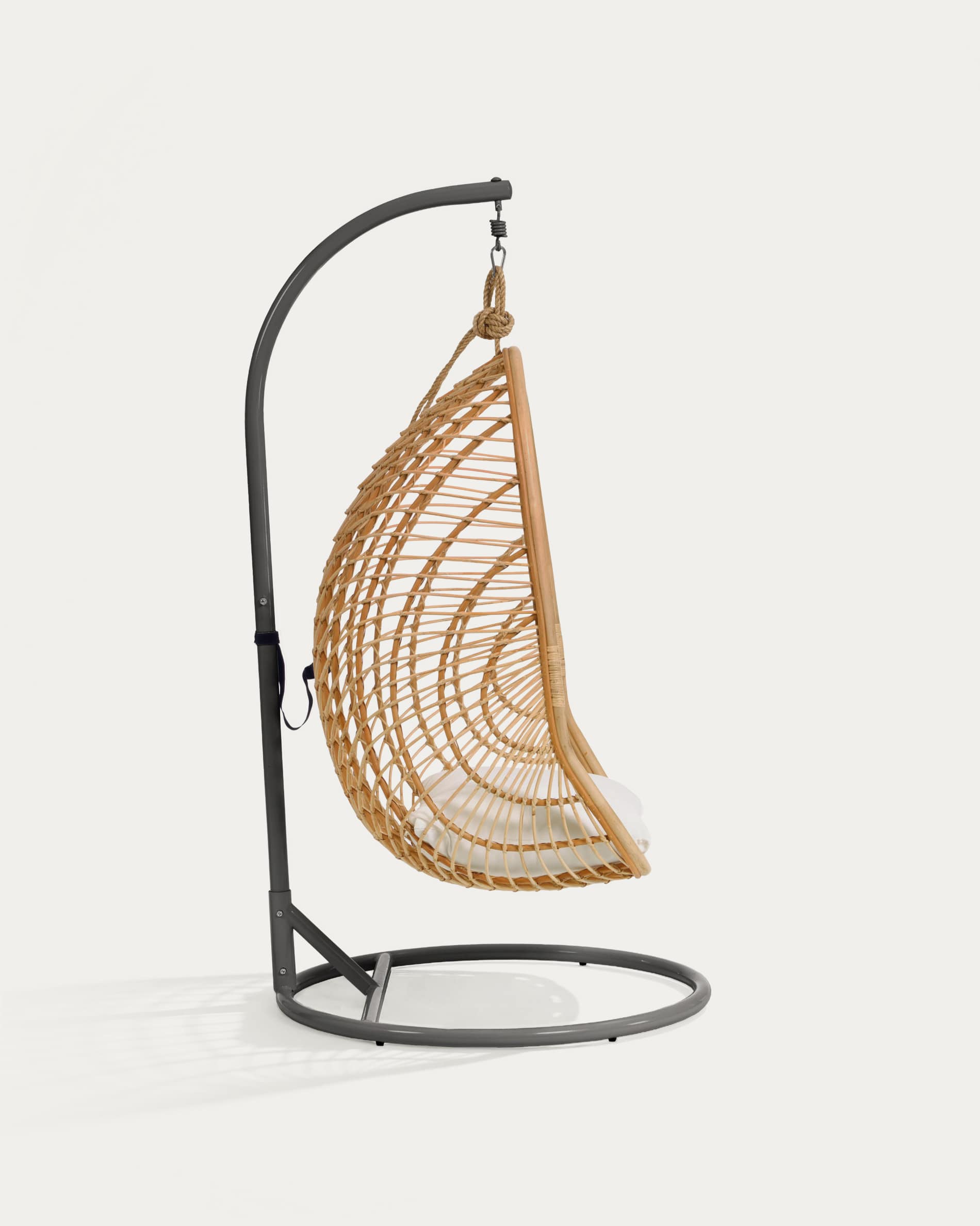 Ekaterina dark grey hanging armchair with foot in rattan