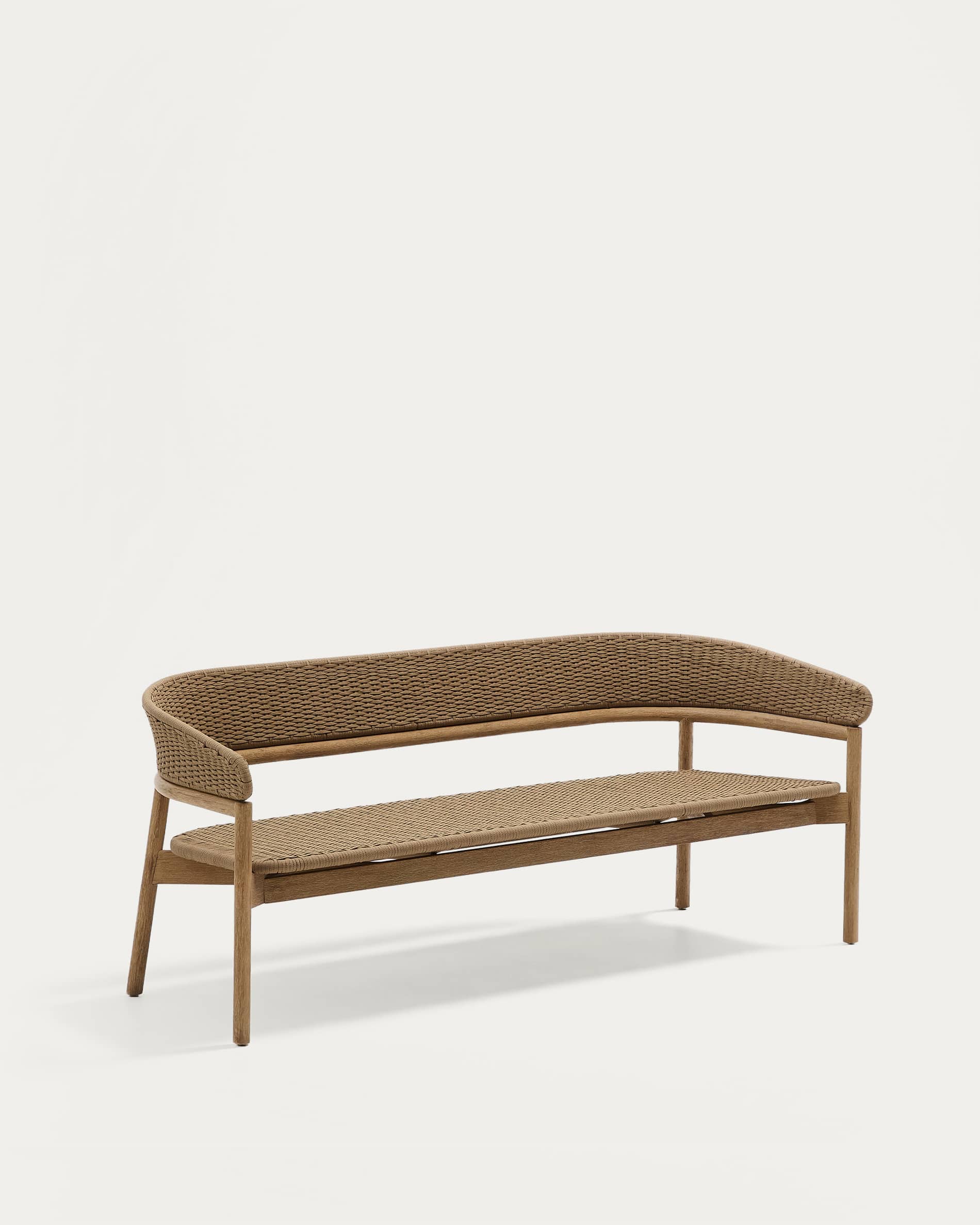 Arinella 3-seater sofa in FSC 100% solid acacia wood with natural finish and beige rope cord 167 cm