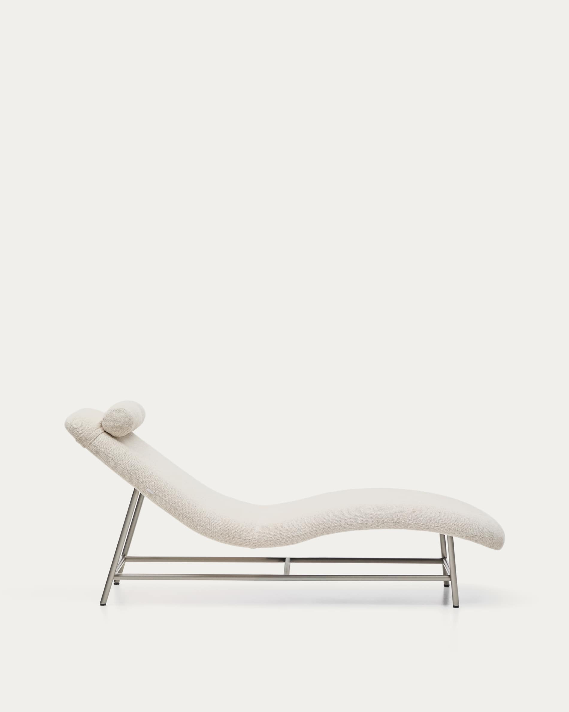 Osla chaise longue in beige chenille with brushed stainless steel legs FSC 100% 175 cm