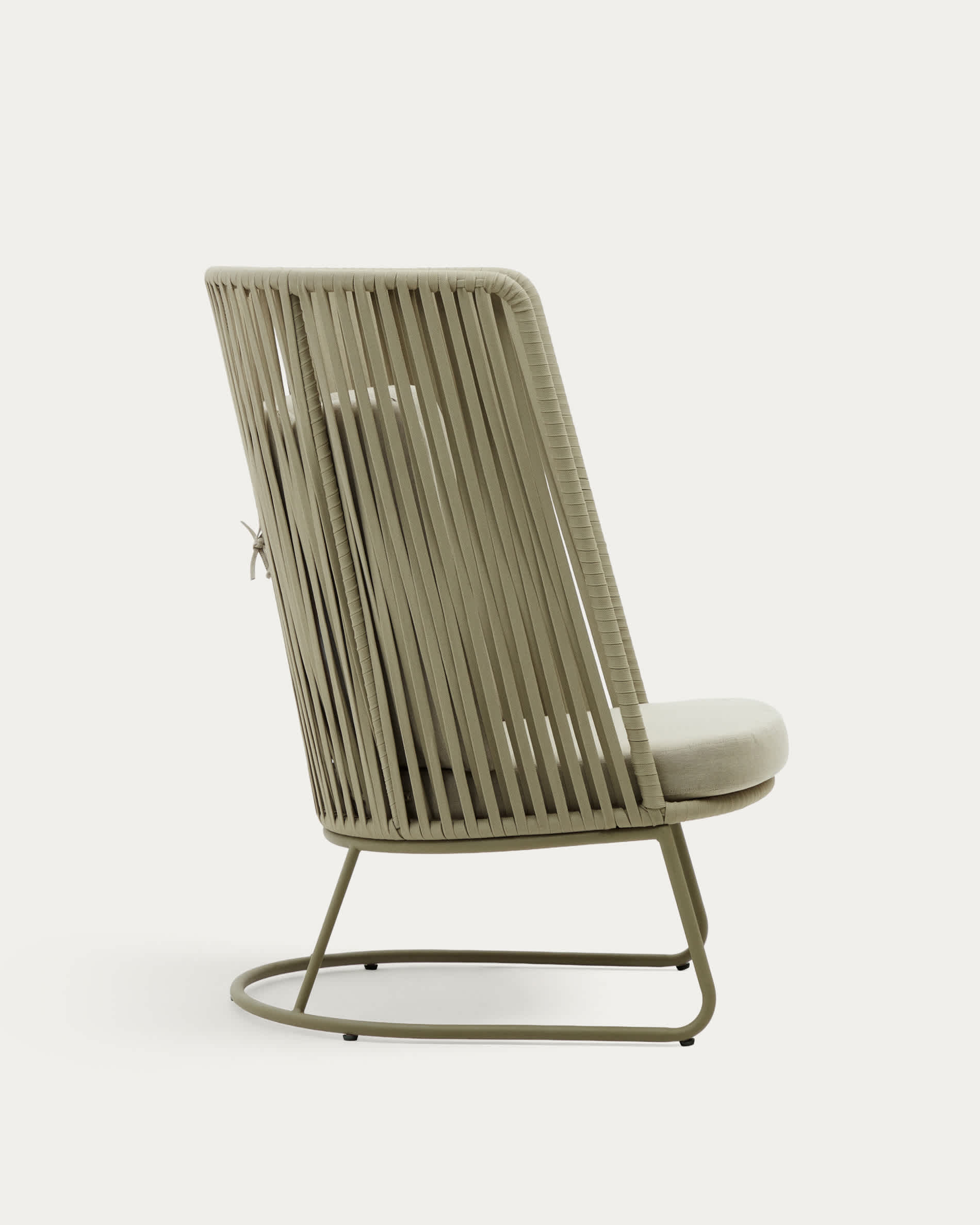 Saconca outdoor armchair with a high backrest made of cord and green galvanised steel