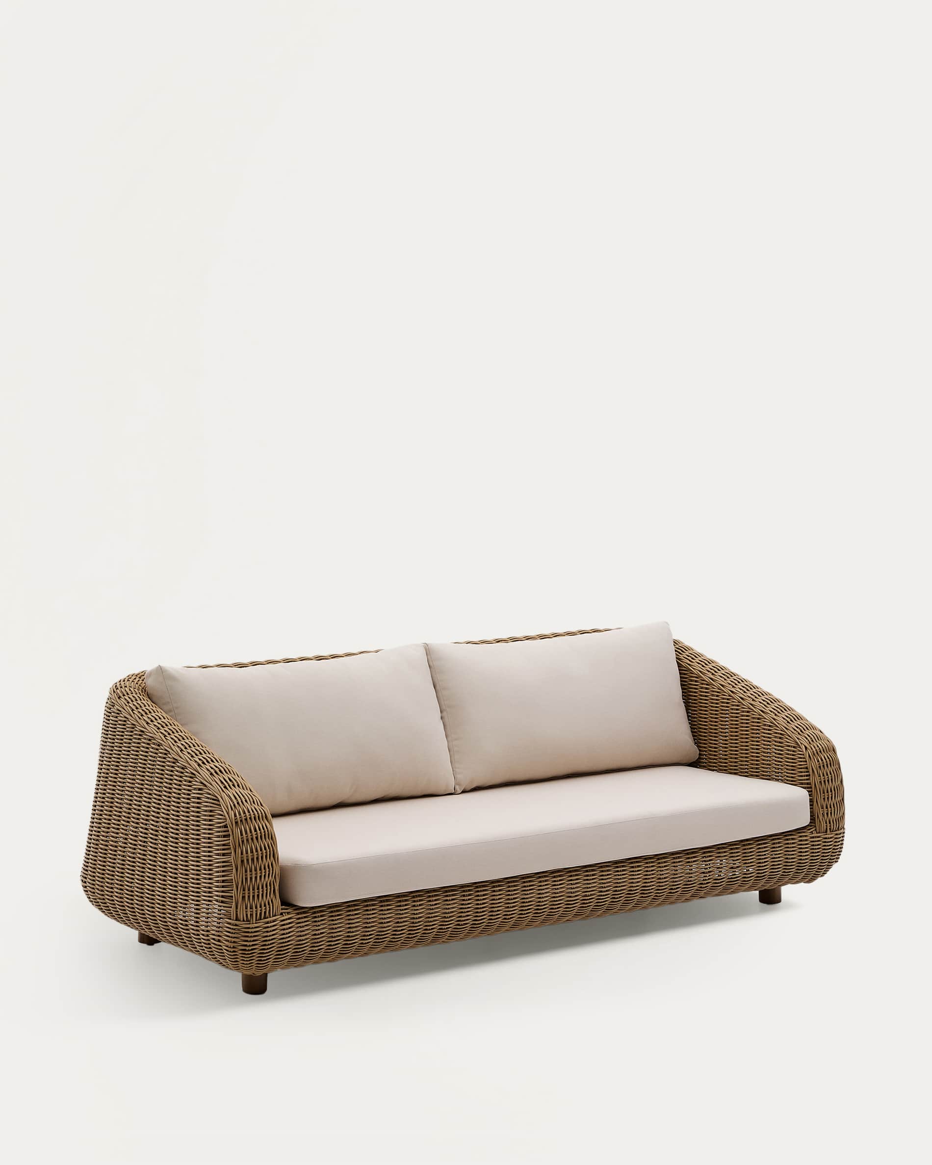 Meria 3-seater sofa in synthetic rattan with FSC 100% solid acacia wood legs 208cm