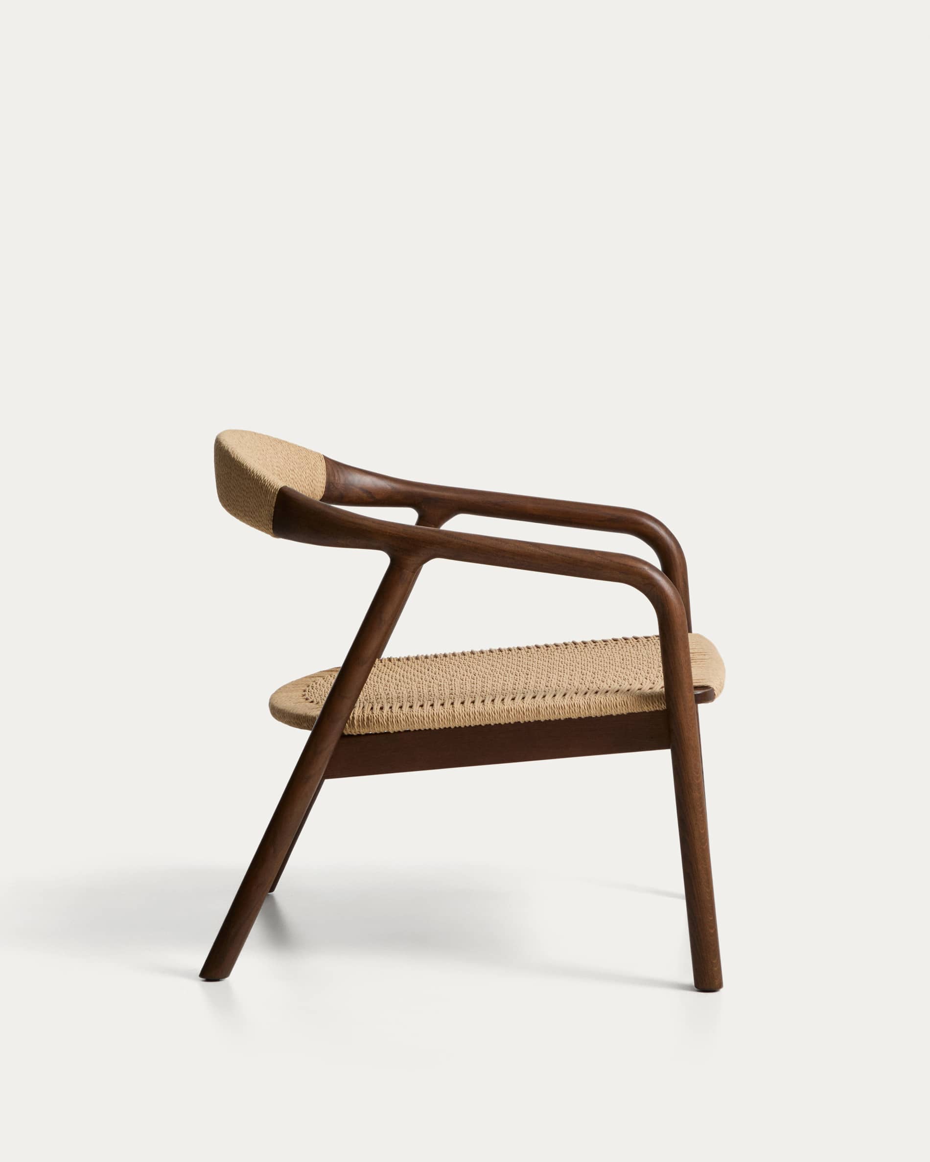 Derile armchair in solid oak wood with walnut finish and beige paper rope cord FSC Mix Credit