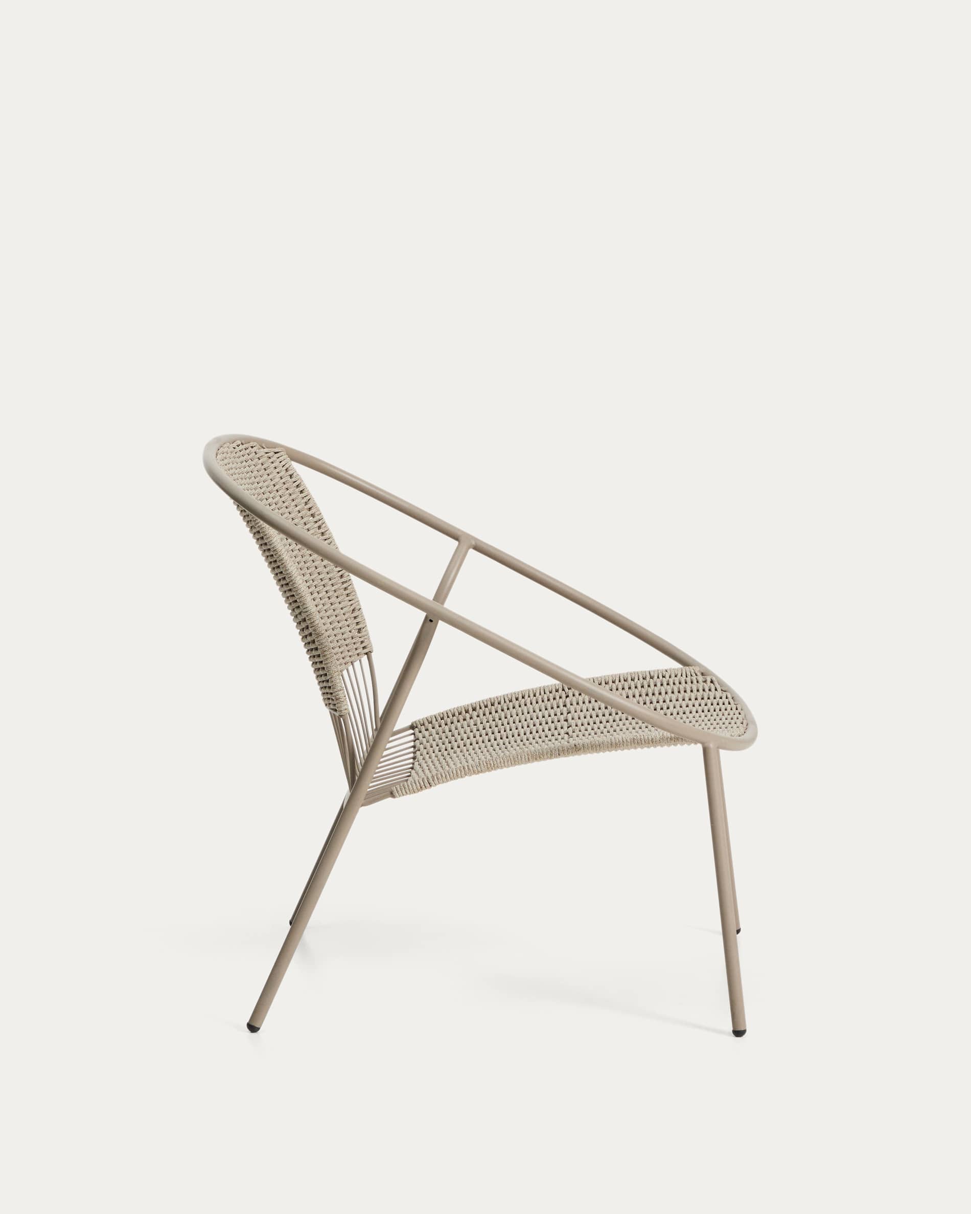 Stackable Atrani armchair in galvanized steel and taupe rope