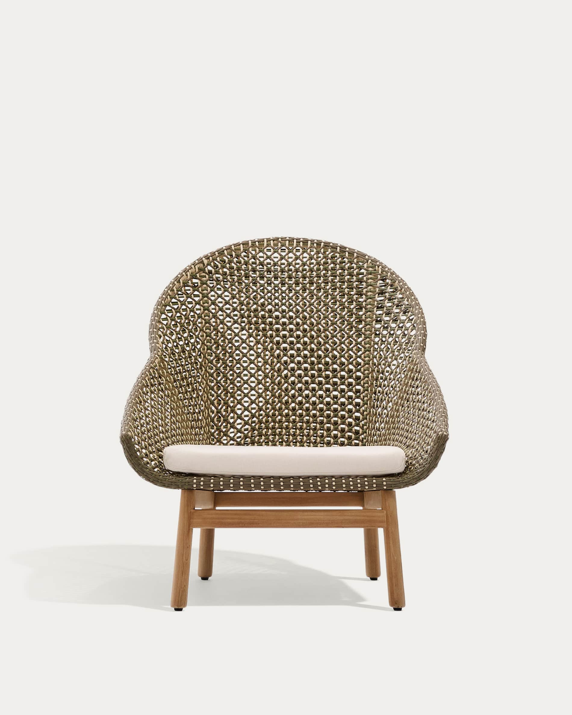 Olbia armchair with high backrest in synthetic rattan and FSC 100% solid teak wood