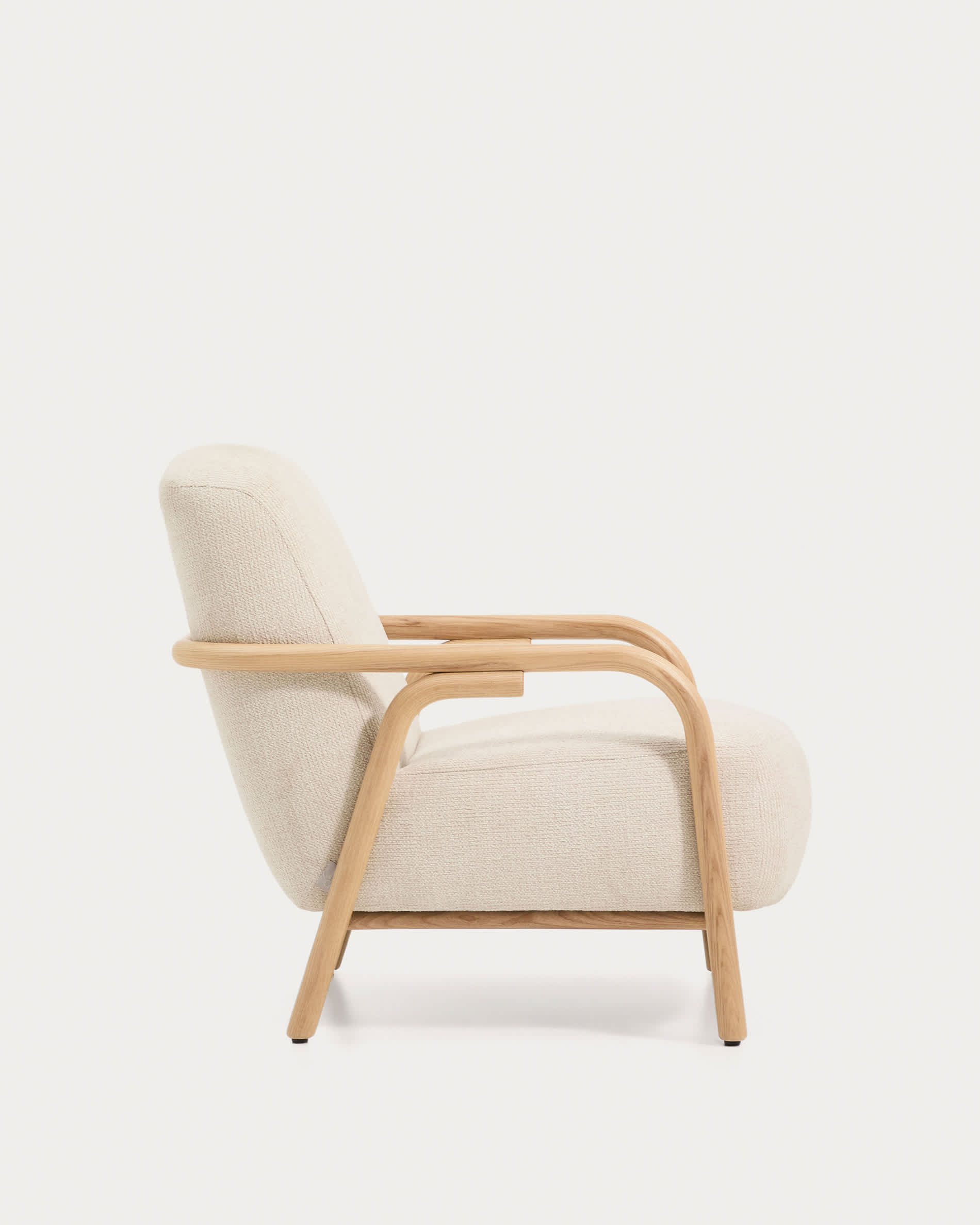 Sylo armchair in beige chenille and solid ash wood with natural-coloured finish FSC 100%