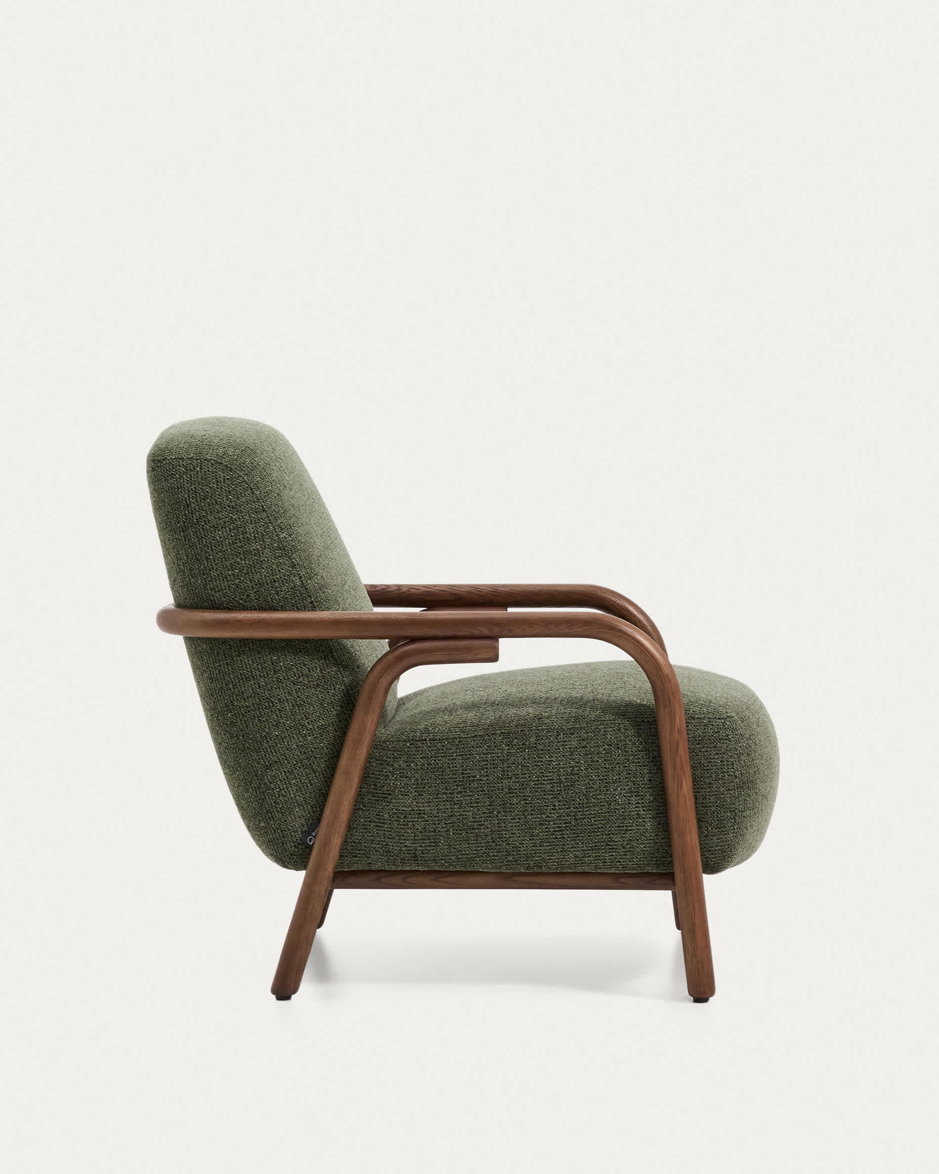 Sylo armchair in dark green chenille and solid ash wood with walnut-coloured finish FSC 100%