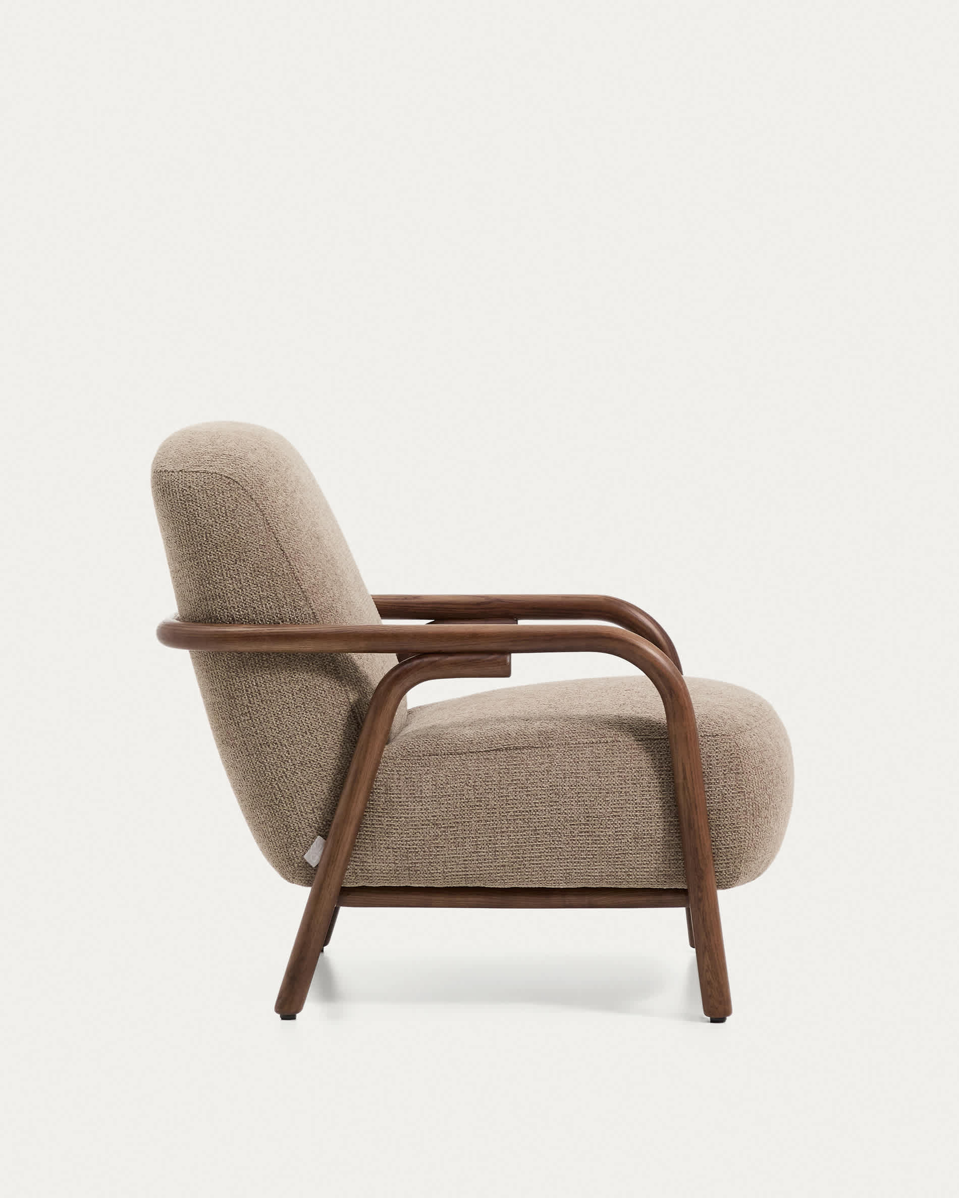 Sylo armchair in taupe chenille and solid ash wood with walnut-coloured finish FSC 100%