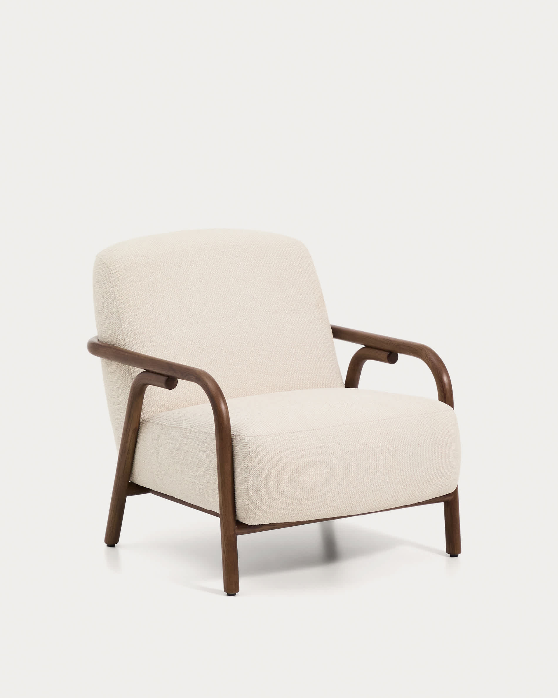 Sylo armchair in beige chenille and solid ash wood with walnut-coloured finish FSC 100%