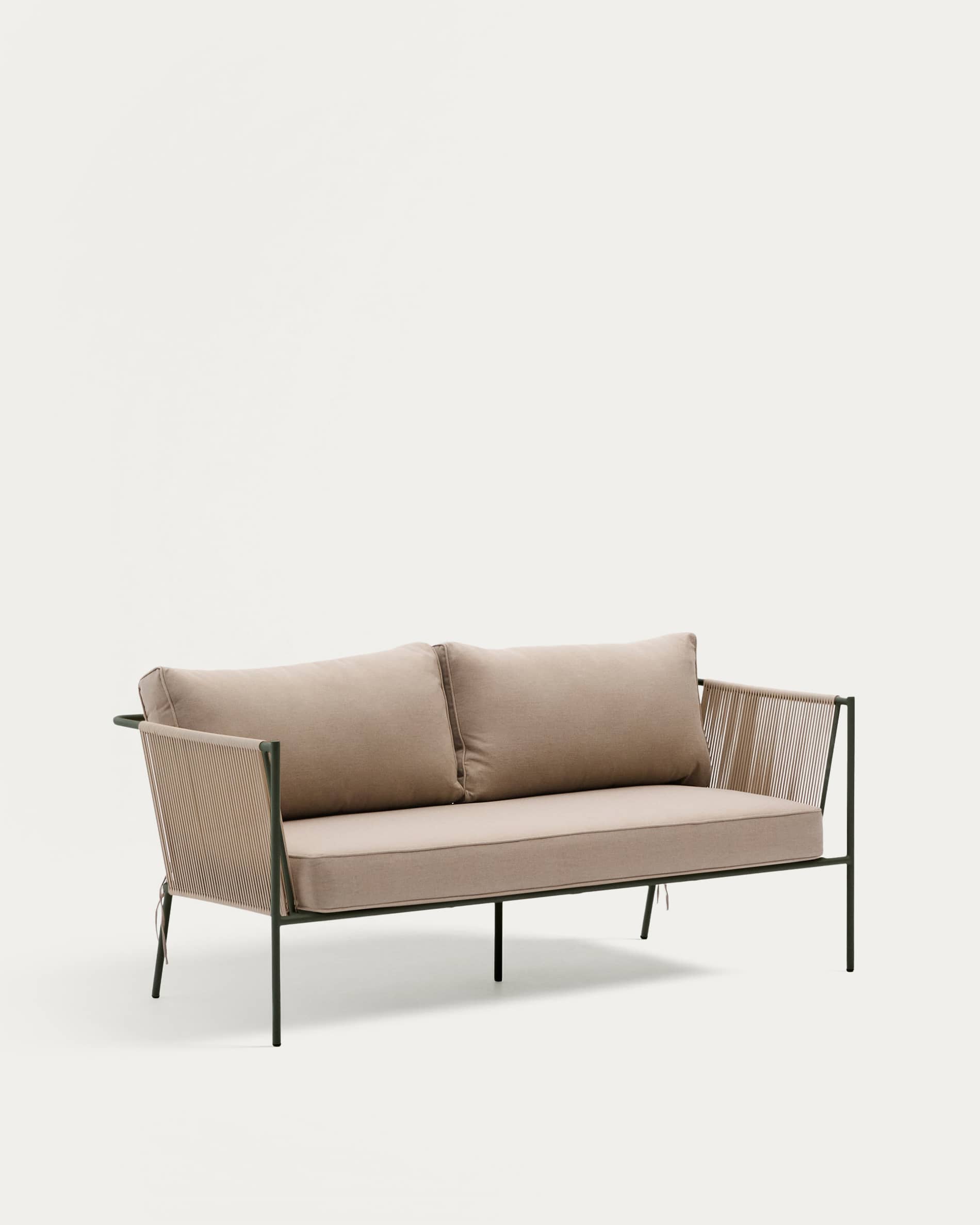 Zivia outdoor 2-seater sofa in ecru rope cord and green galvanised steel 178cm
