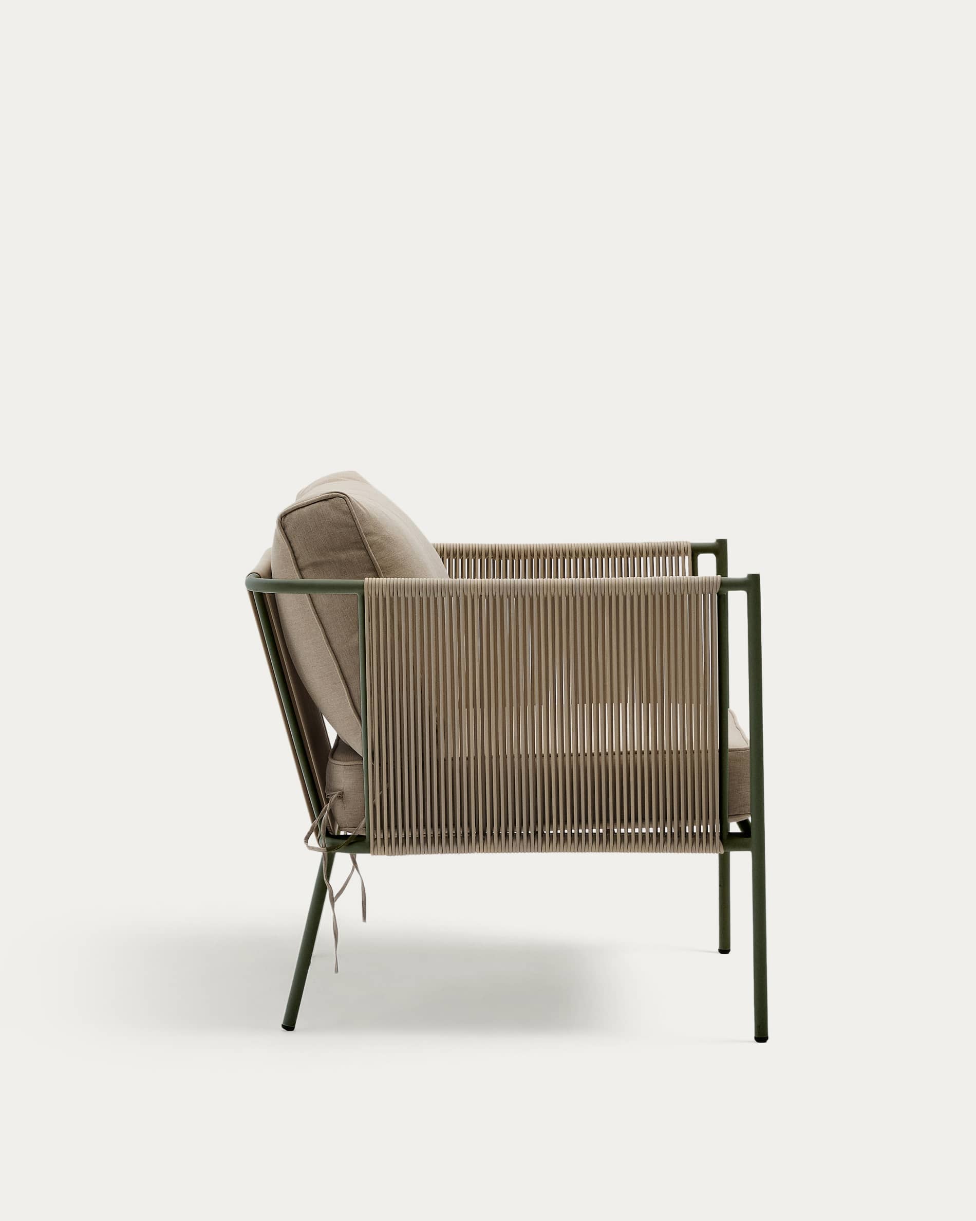 Zivia outdoor armchair in ecru rope cord and green galvanised steel