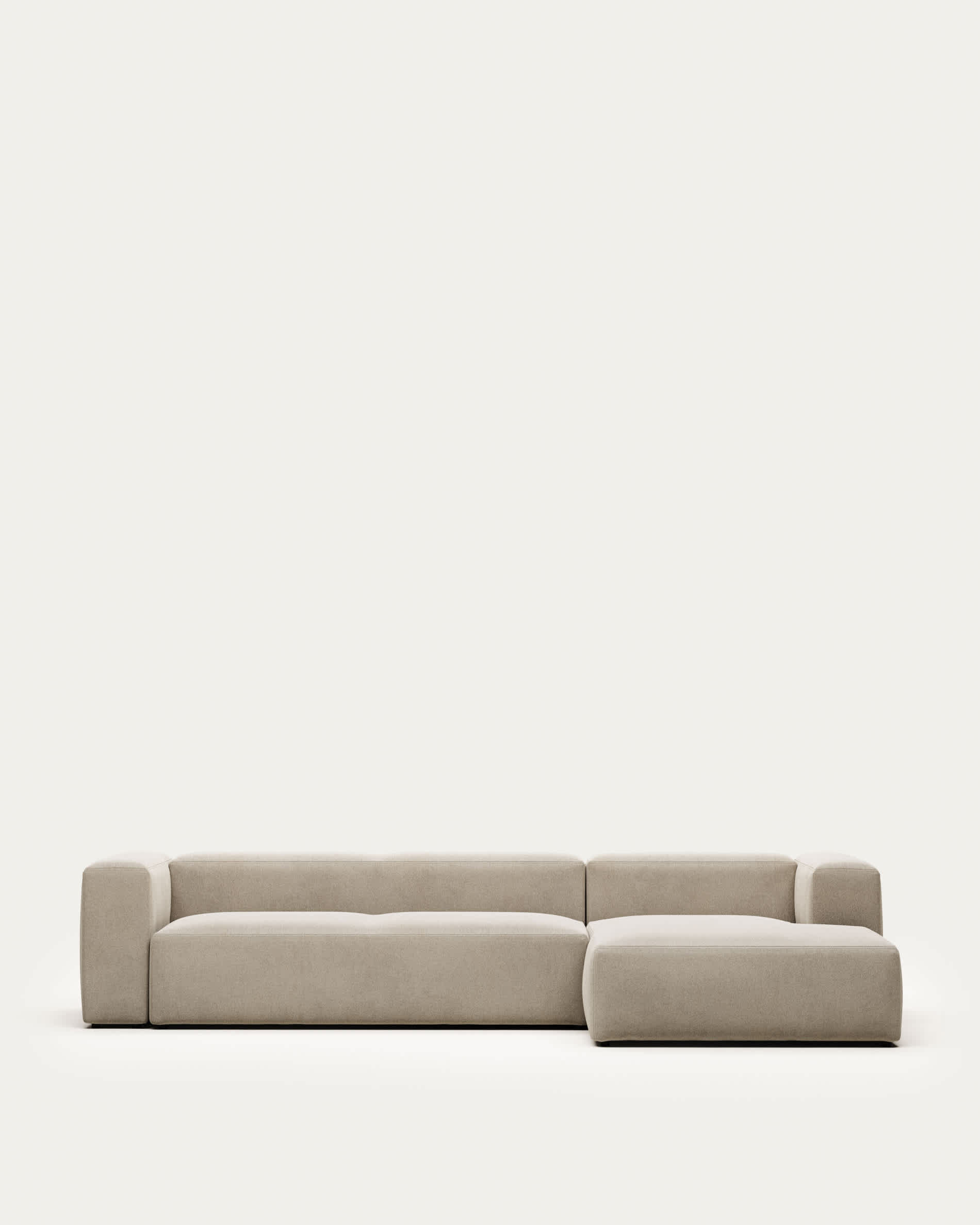 Blok fire-retardant 4-seater sofa with right chaise longue in beige chenille 330cm