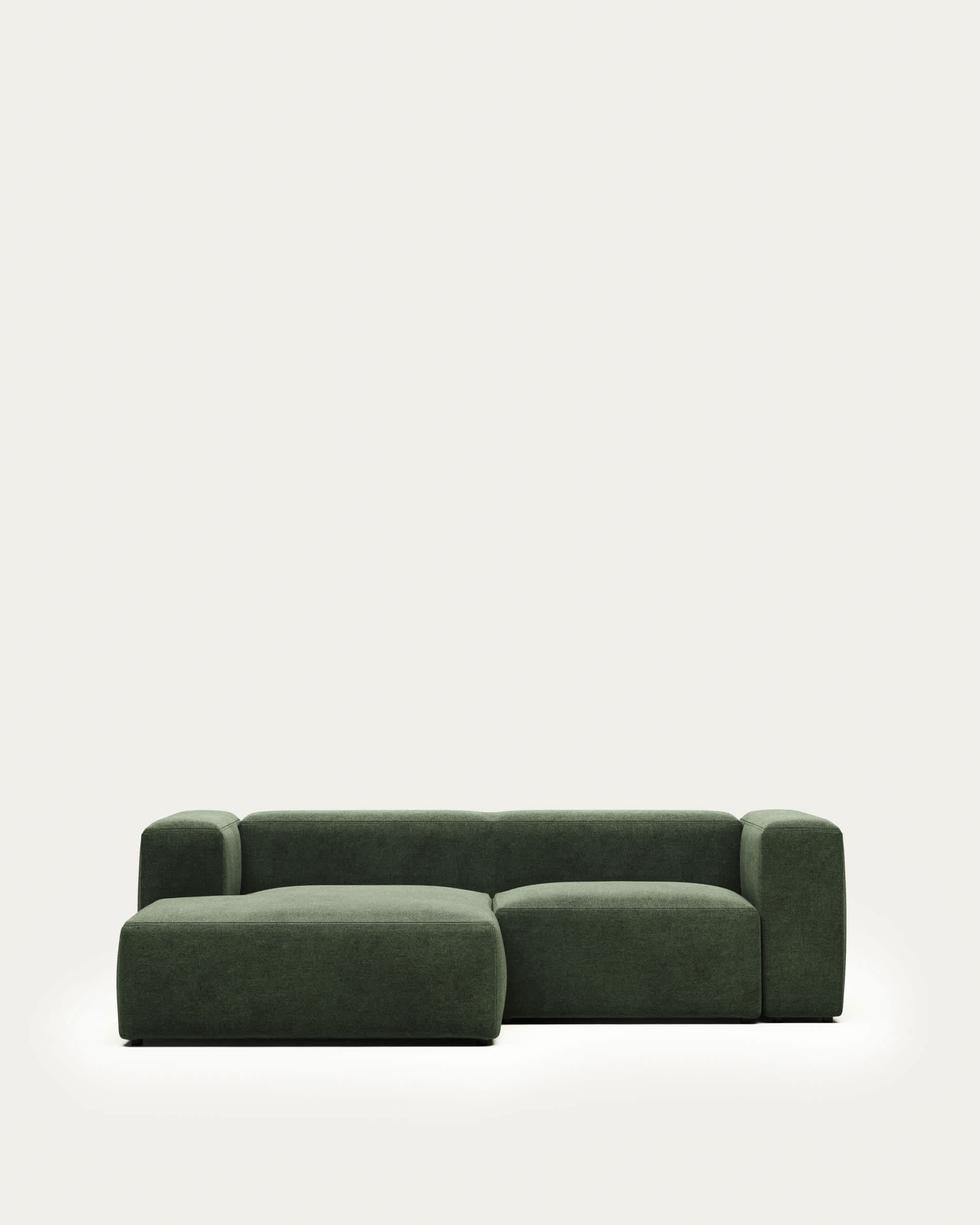 Blok fire-retardant 2-seater sofa with left chaise longue in green chenille 240cm