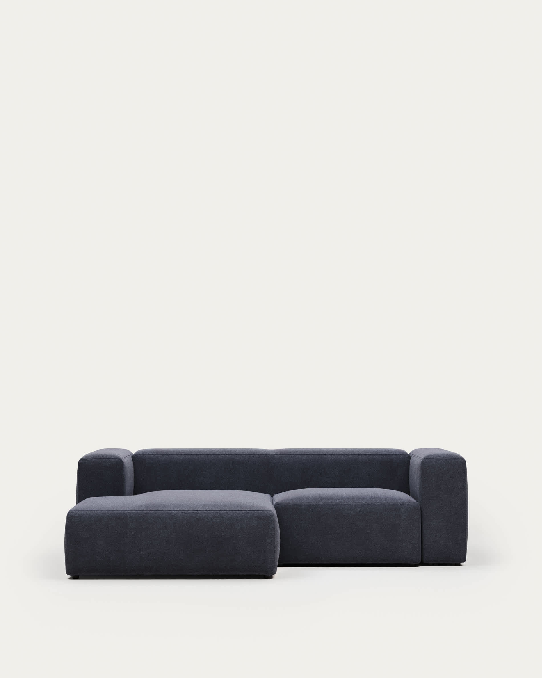 Blok fire-retardant 2-seater sofa with left chaise longue in blue chenille 240cm