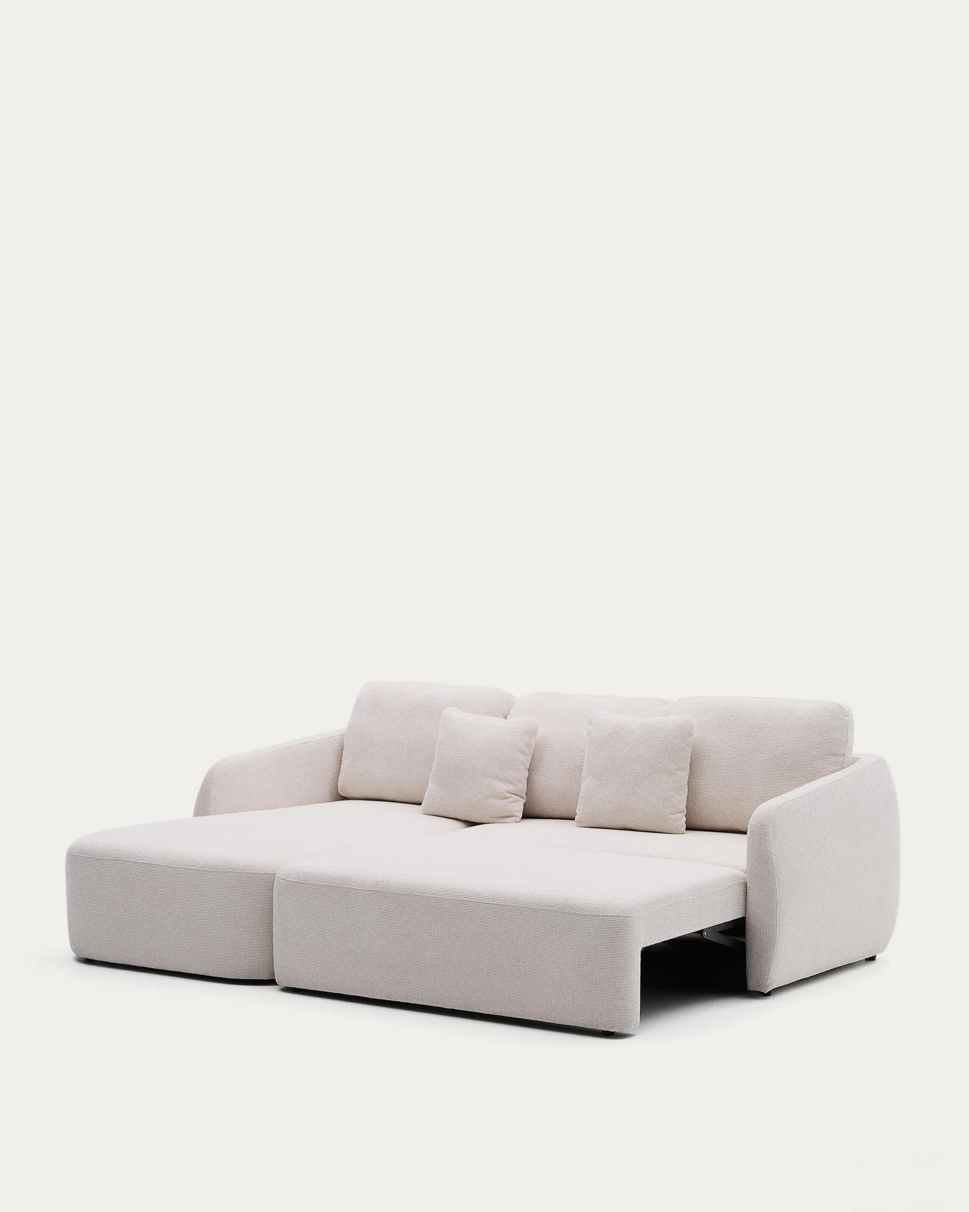 Laira 3-seater sofa bed with left chaise longue in ecru chenille 246cm FSC Mix Credit