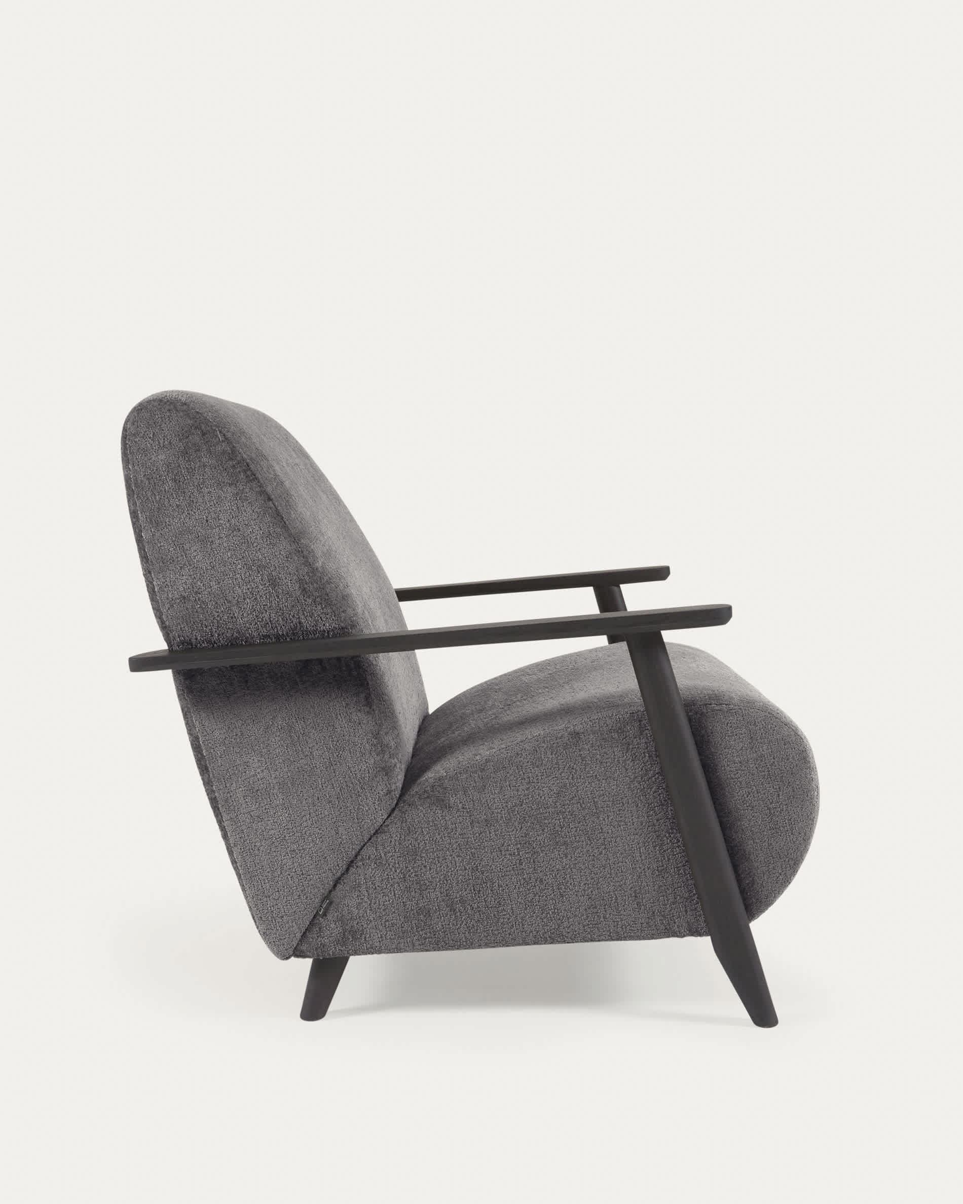 Meghan armchair in grey chenille and wood with wenge finish