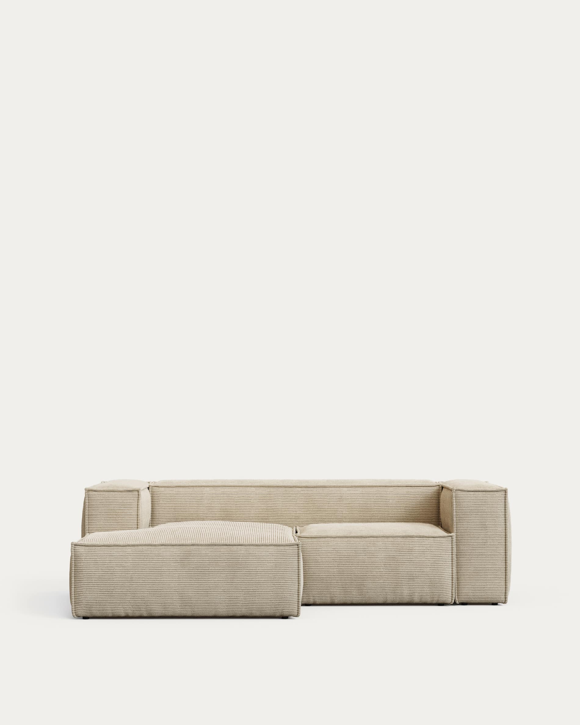 Blok fire-retardant 2-seater sofa with left chaise longue in thick ecru corduroy 240cm FSC Mix Credit