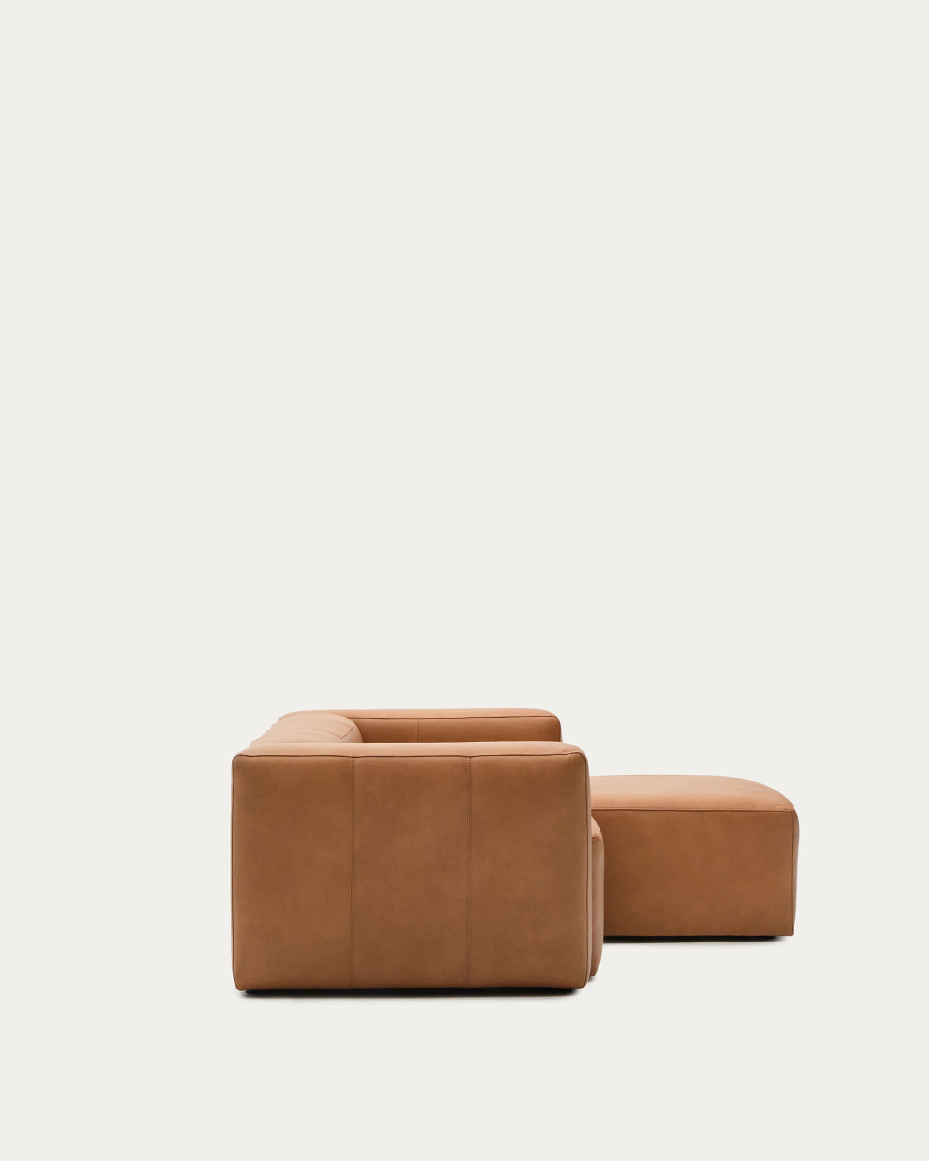 Blok brown leather 2-seater sofa, right chaise longue 240 cm