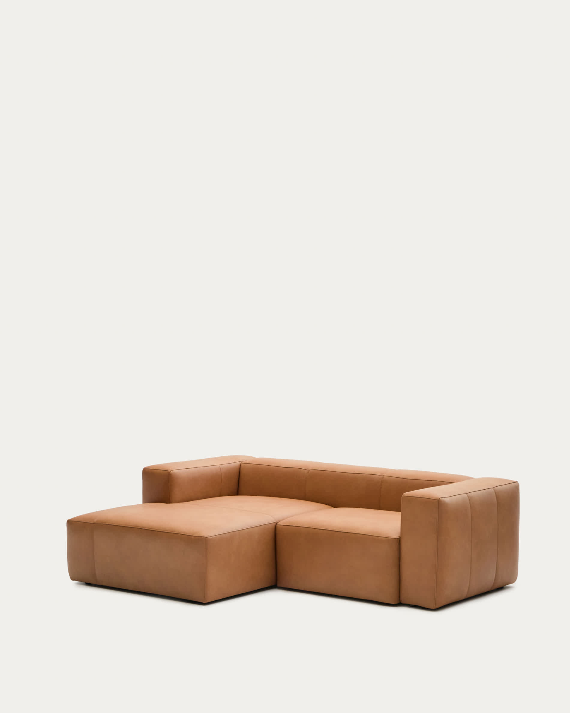 Blok brown leather 2-seater sofa, left chaise longue 240 cm