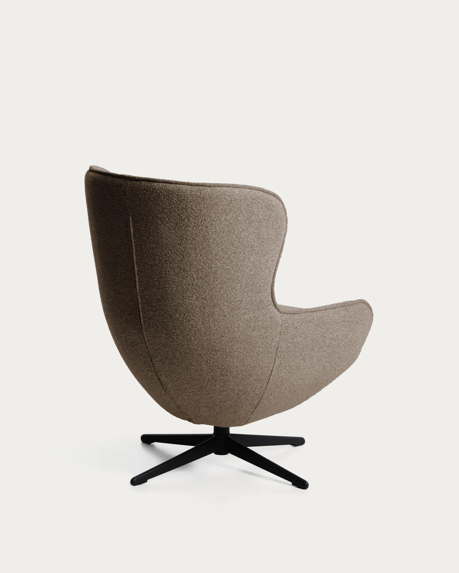 Sorile swivel armchair in brown chenille and steel with black finish FSC 100%
