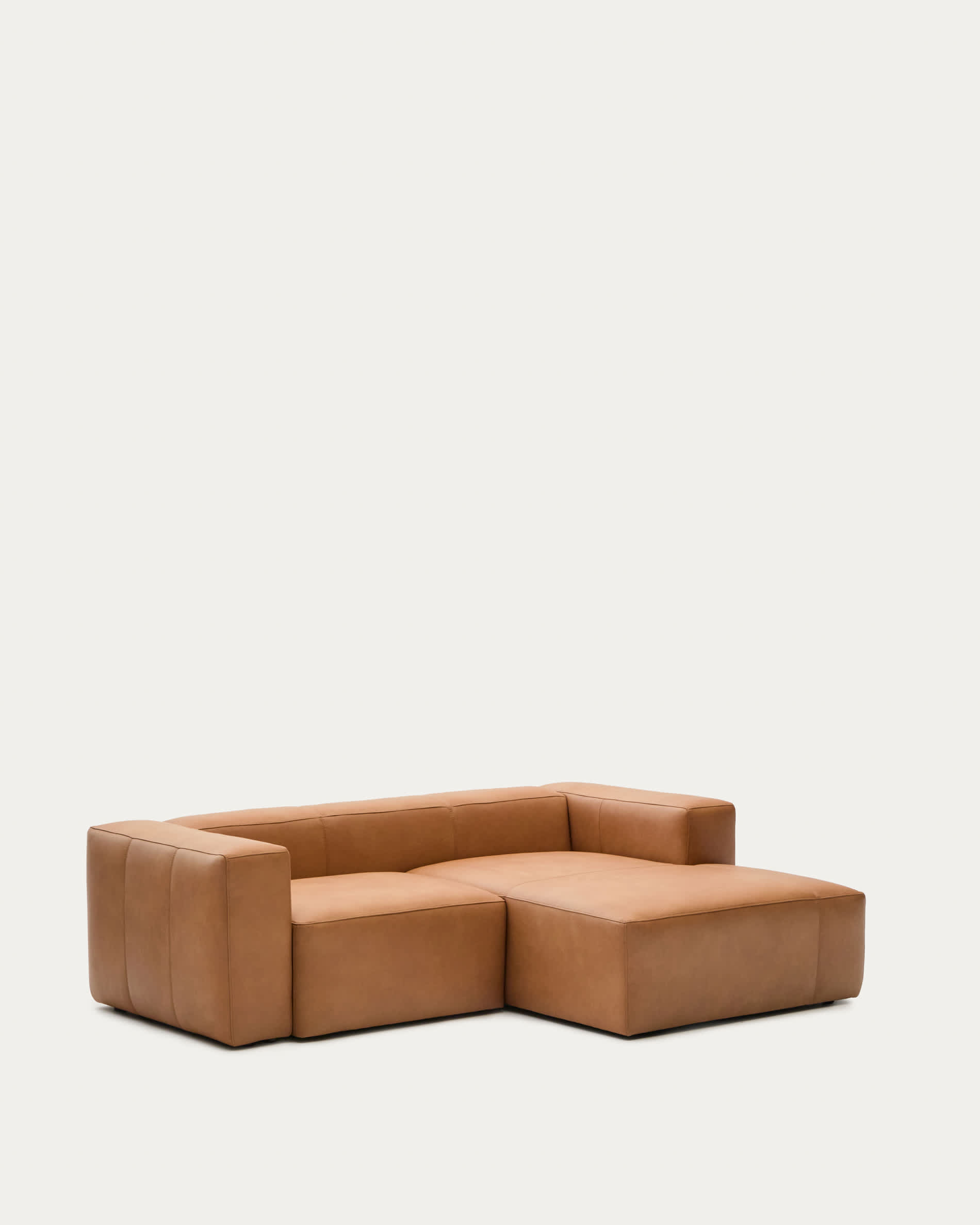 Blok brown leather 2-seater sofa, right chaise longue 240 cm
