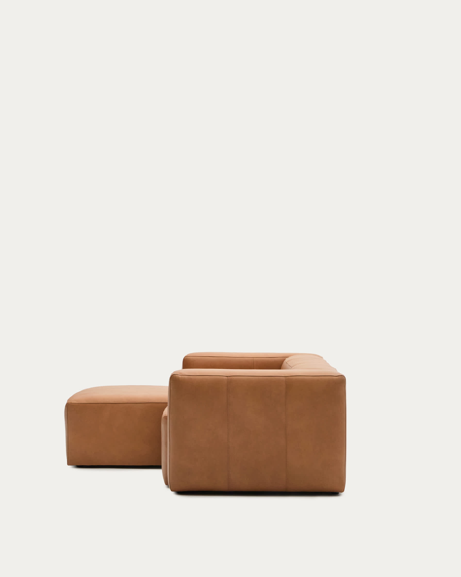 Blok brown leather 2-seater sofa, left chaise longue 240 cm
